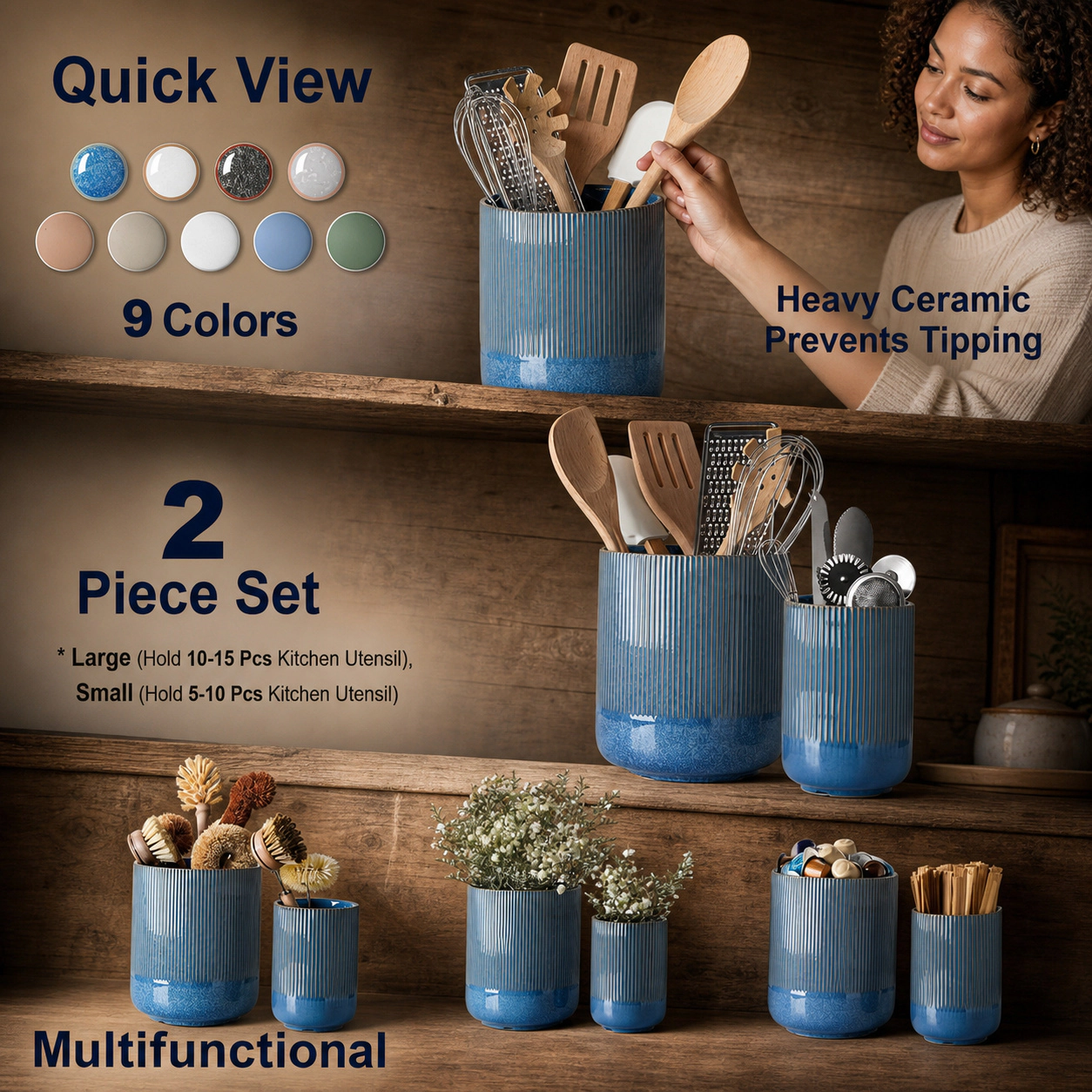 WZK Set of 2 Ceramic Kitchen Utensil Holder