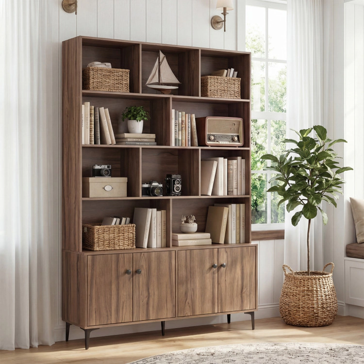 Hivvago Bookshelf with 4 Doors and 2 Anti-Tipping Kits for Home Office