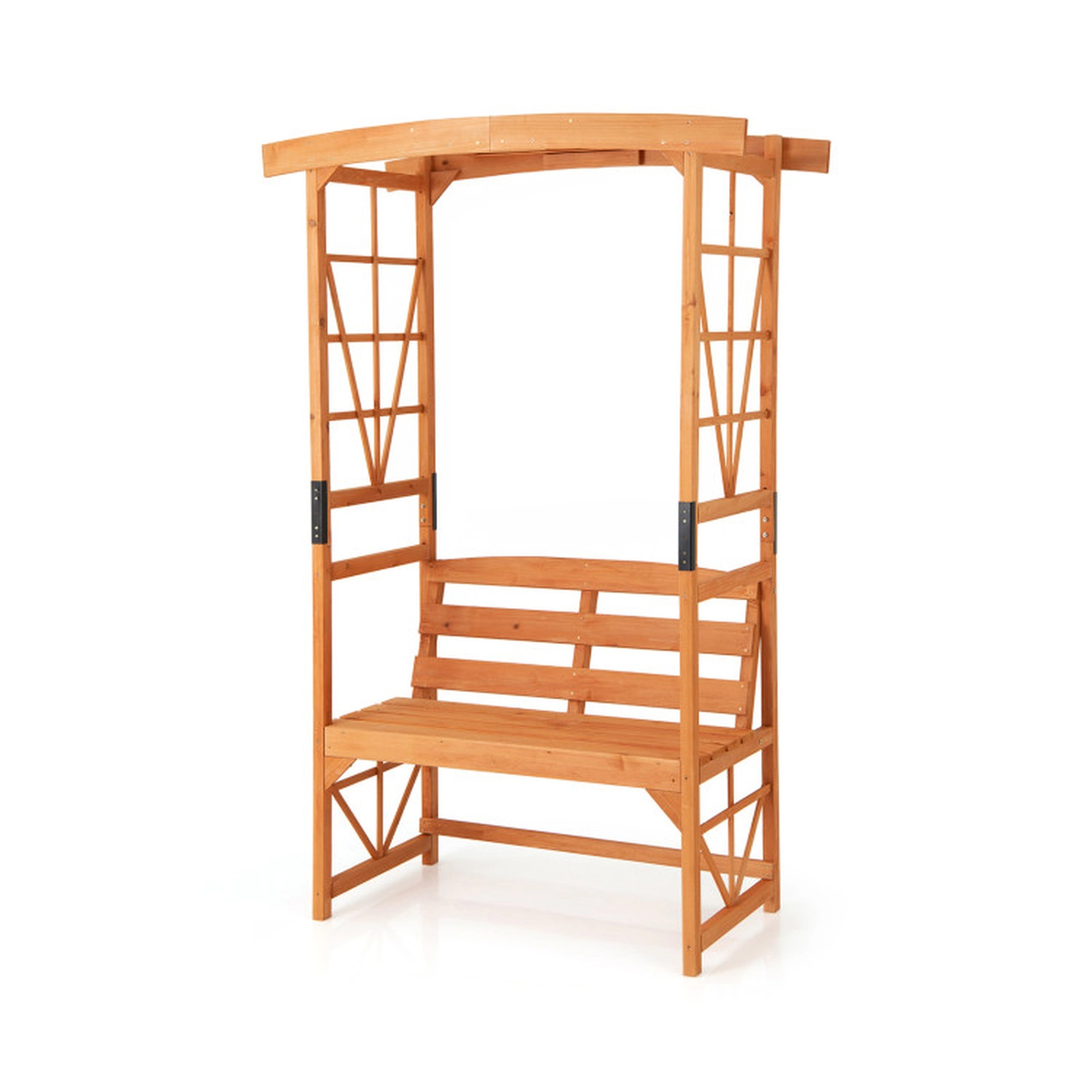 SUGIFT Yellow Fir Wood Garden Arbor with 2-Seat Bench, Climbing Trellis, 6.2 ft