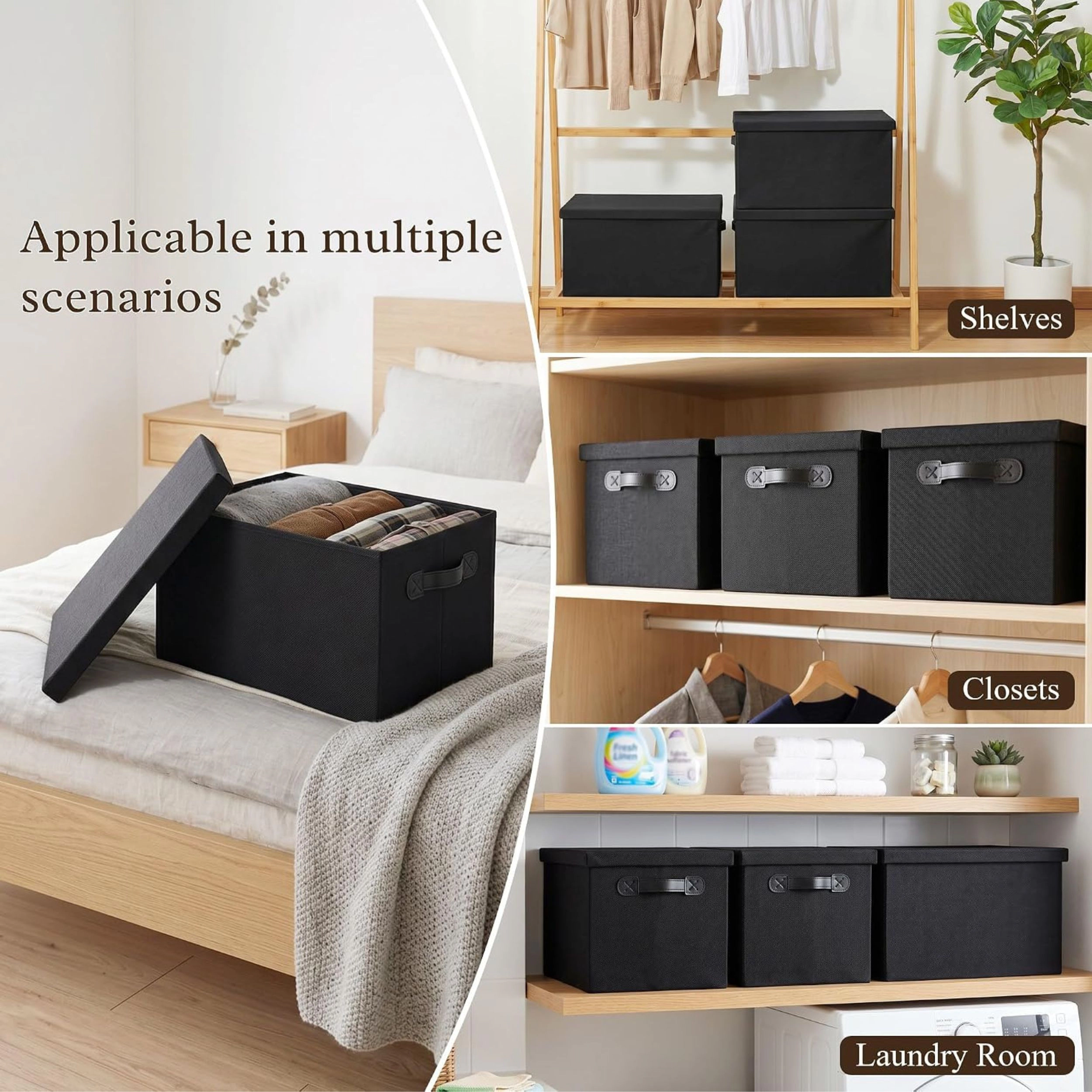 Stock Preferred Pack of 2 25L Fabric Storage Bins with Lids Handles and Stackable Design