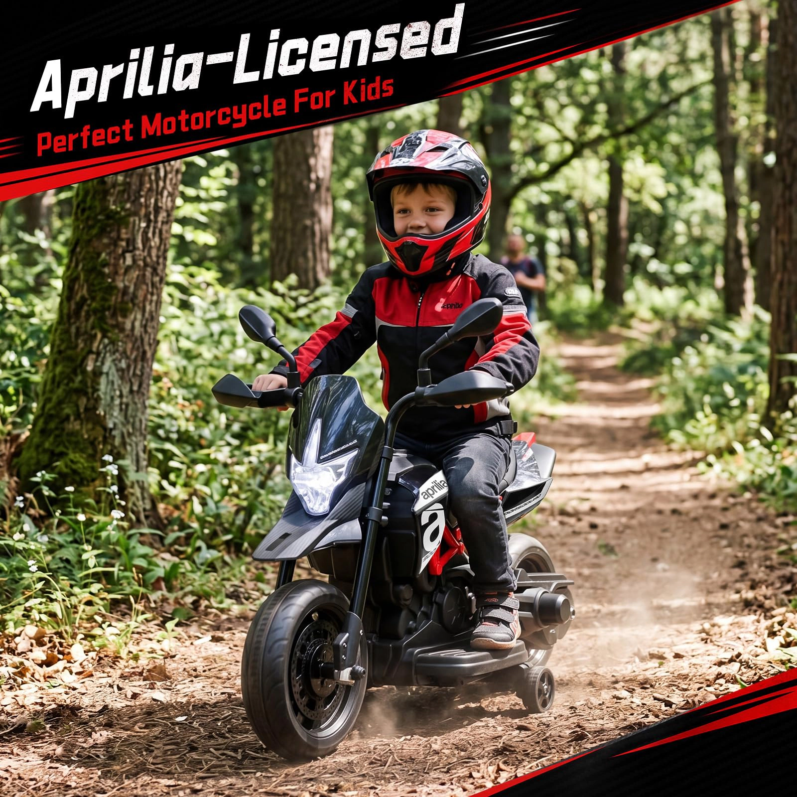 6V Kids Electric Motorcycle with Training Wheels, Dirt Bike Style Ride On Toy Headlight, Music & USB Port