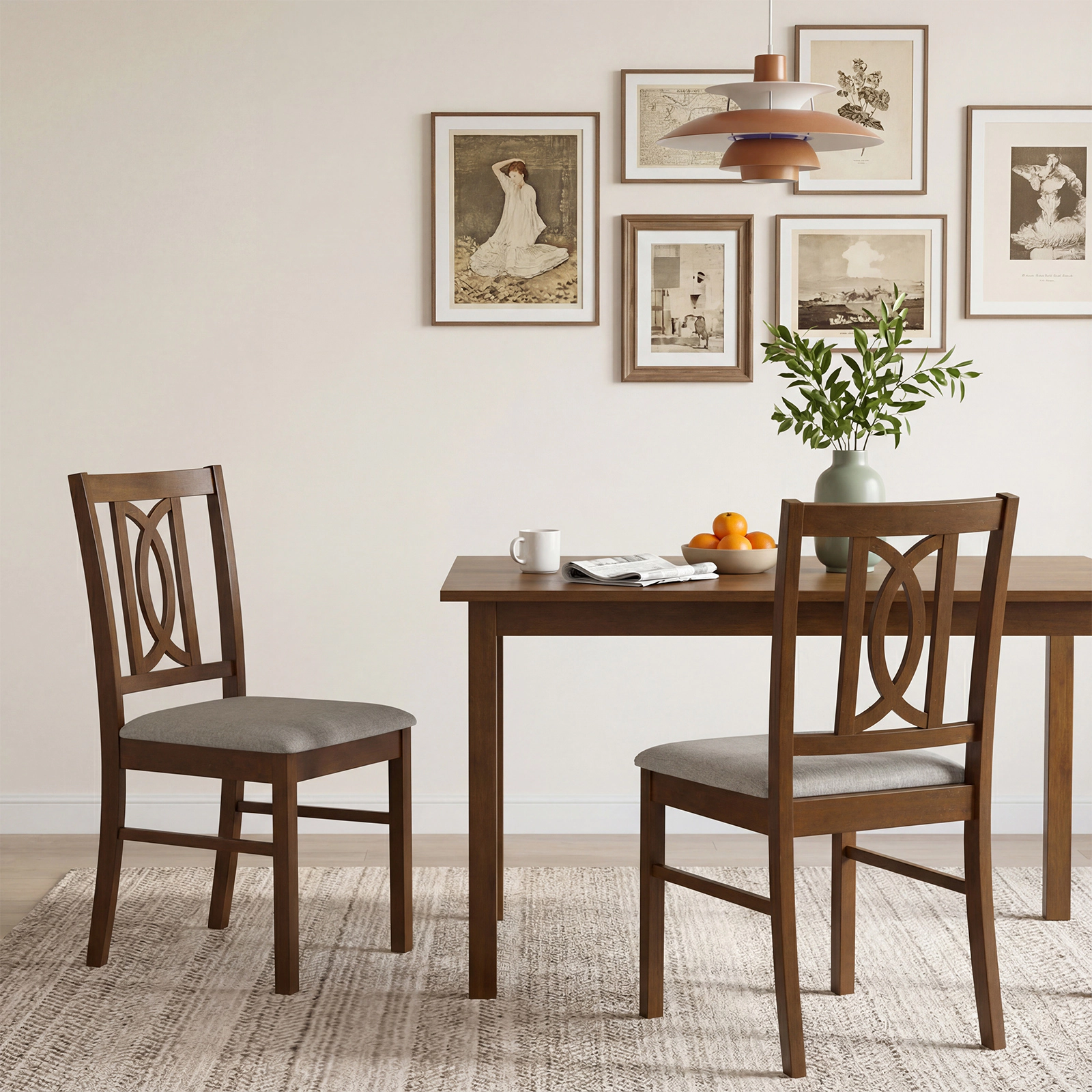 LJG Dining Chairs Set of 2 Rubber Wood Dining Room Chairs with Hollowed Backrest
