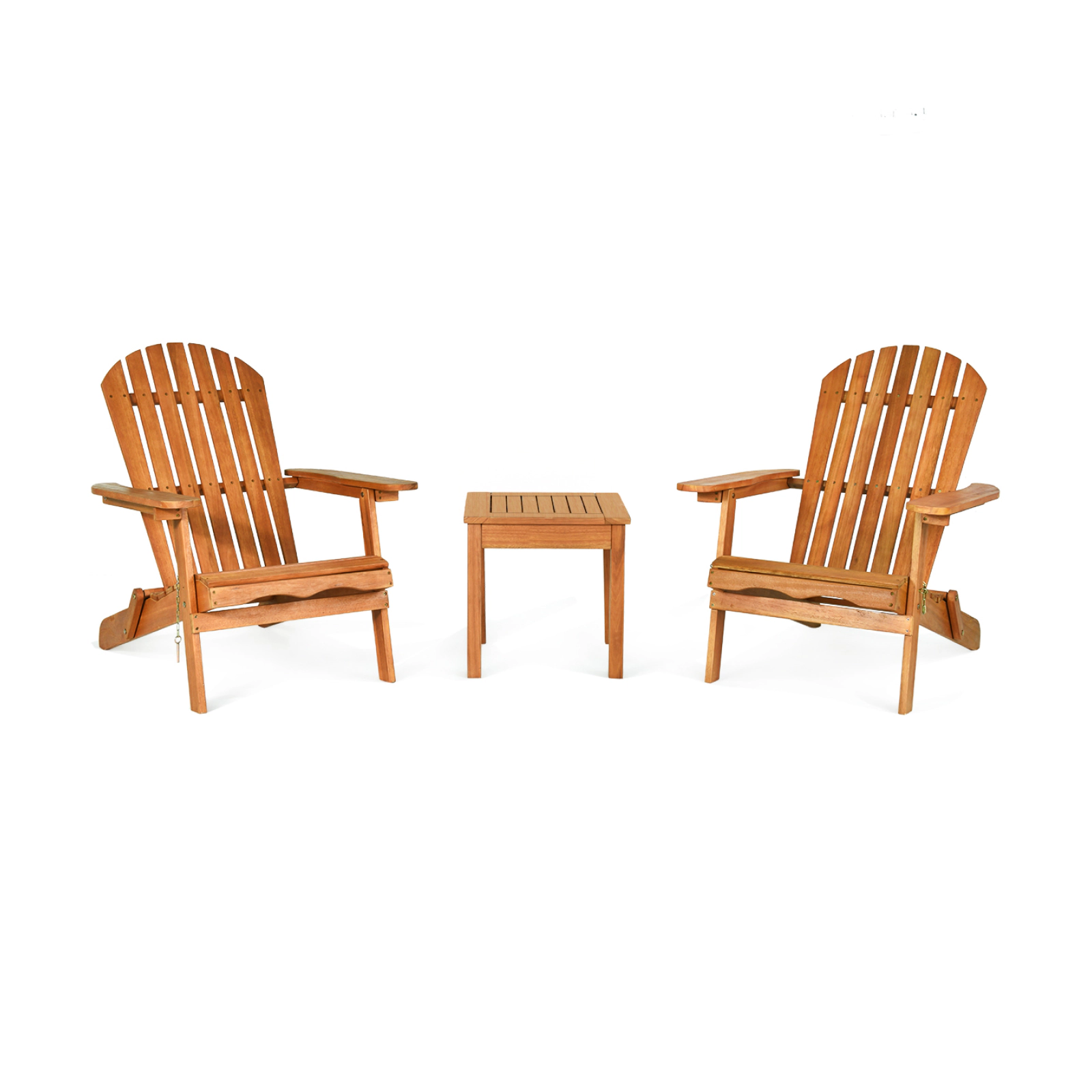 SUGIFT Widened Armrests and Side Table 3-Piece Natural Eucalyptus Adirondack Chair Set