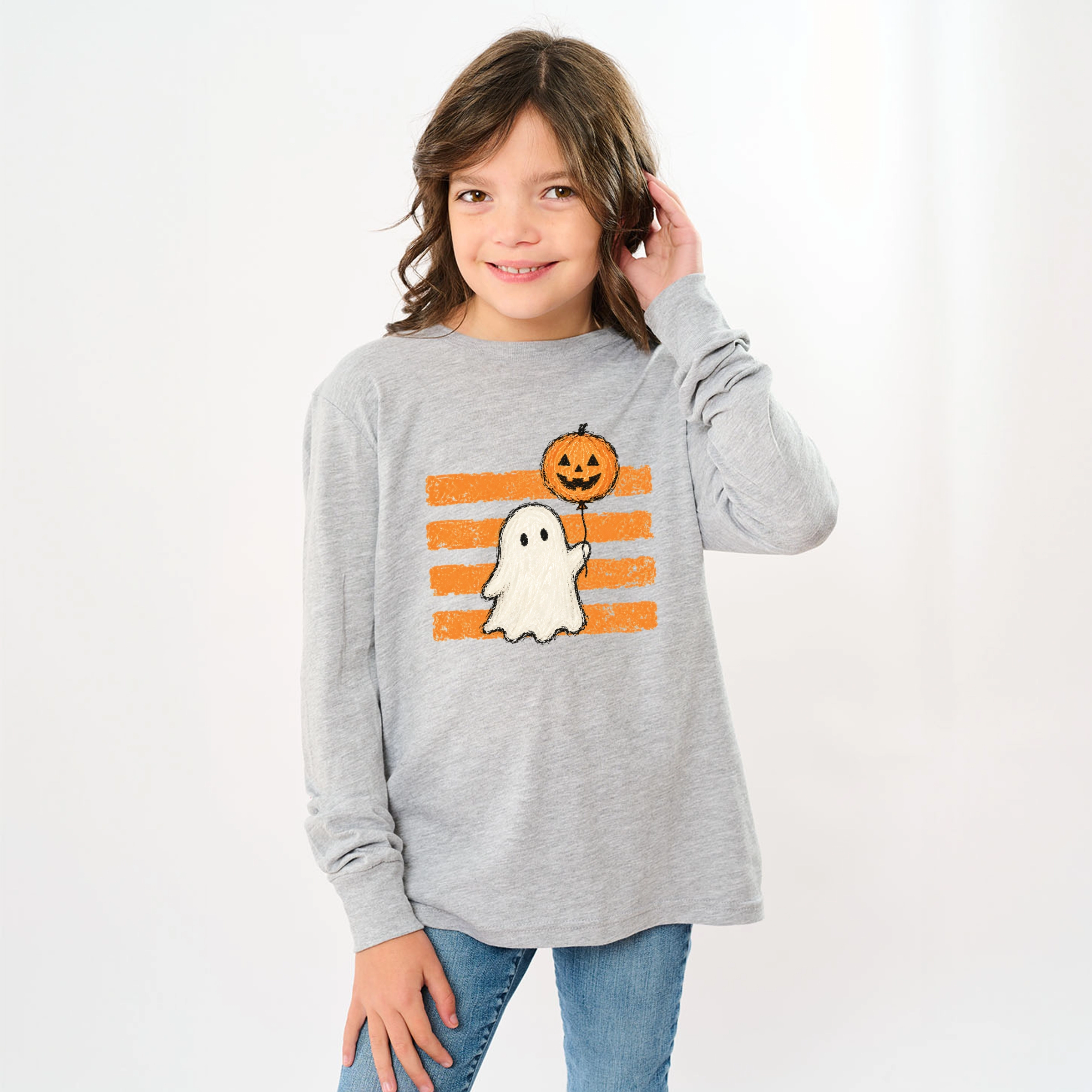 The Juniper Shop - Youth Long Sleeve Graphic T-Shirt Ghost Balloon Stripes