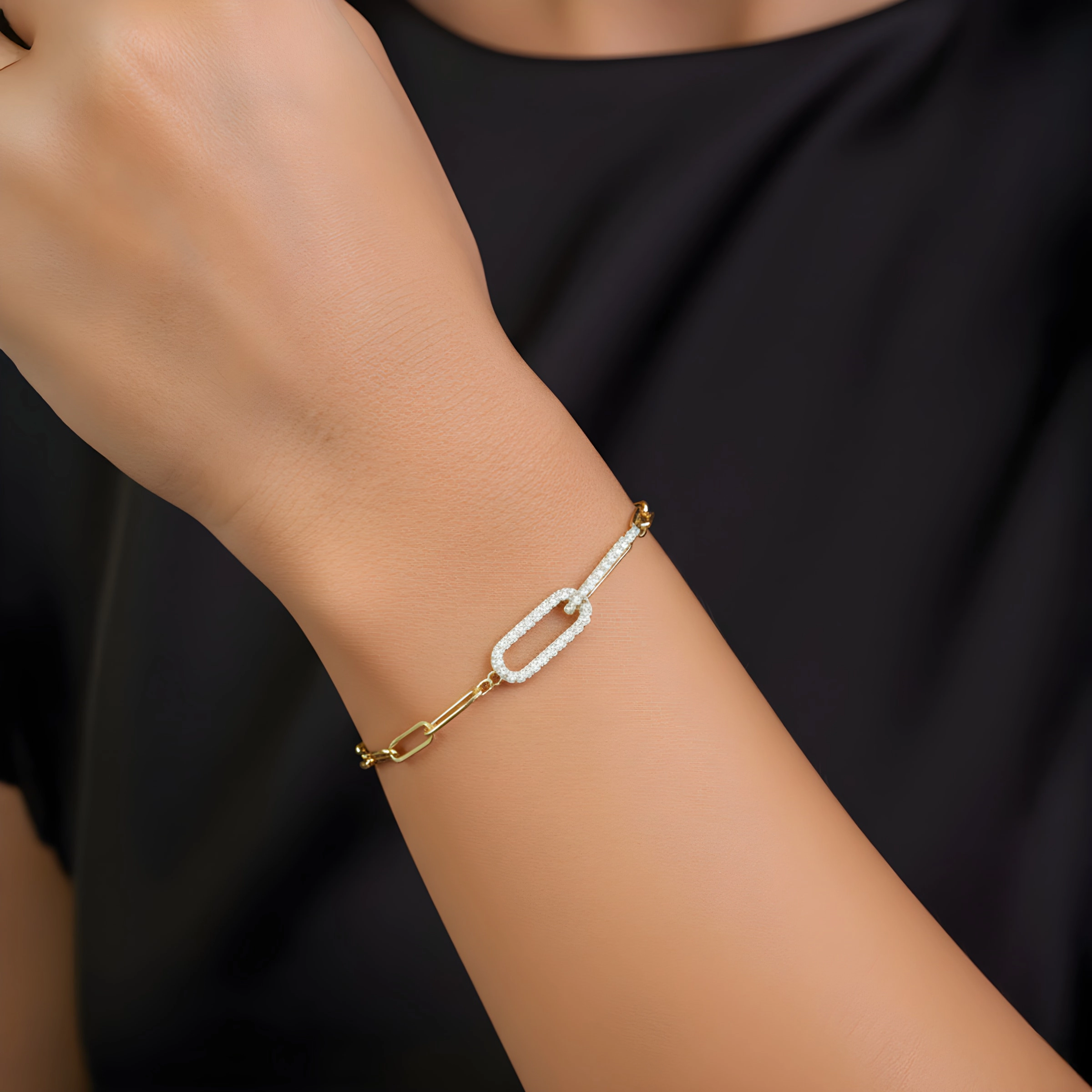 Mint & Lily Women's Pave Paperclip Chain Bracelet