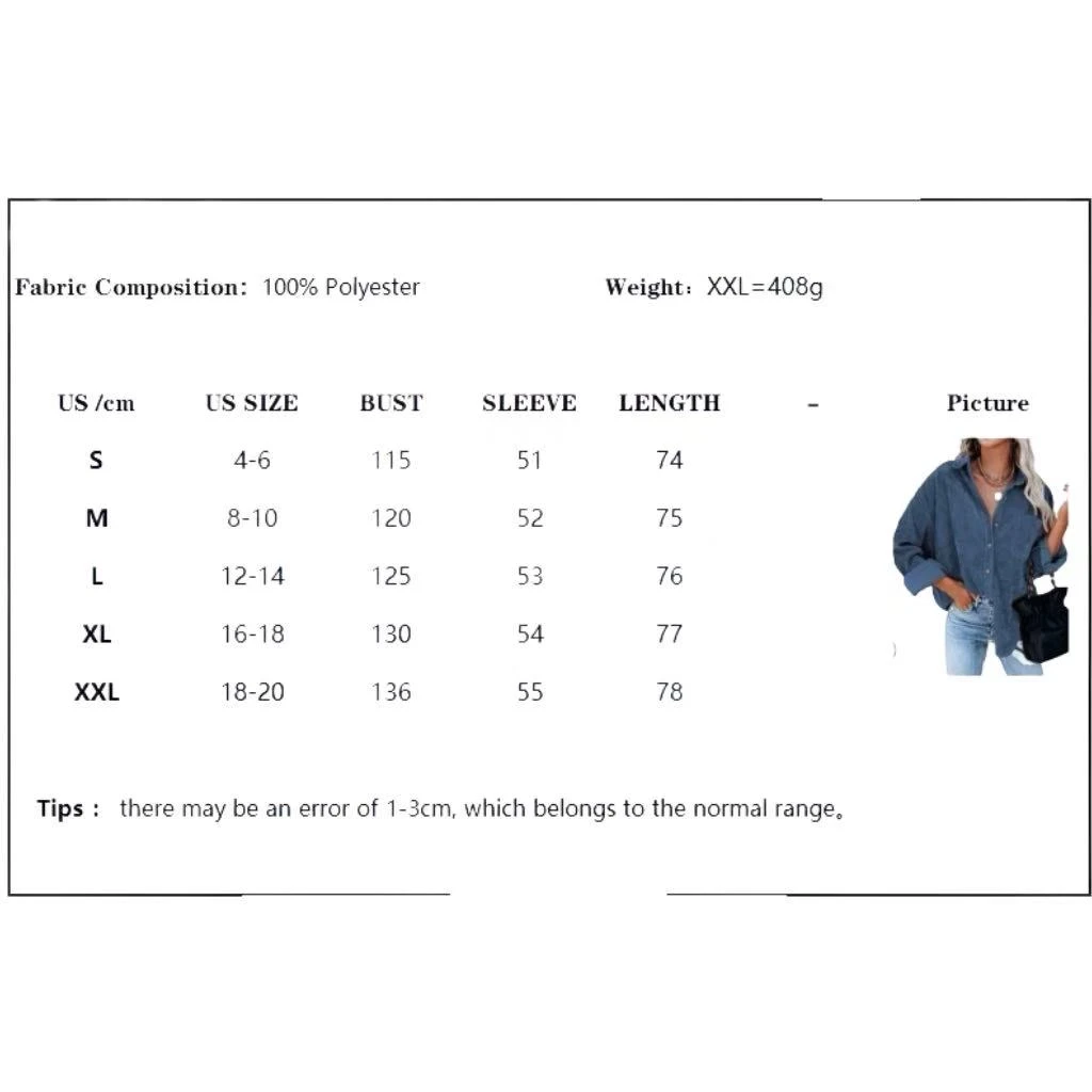 YesFashion Womens Corduroy Oversized Shirt Collared V Neck Long Sleeve Button Up Blouses Shacket