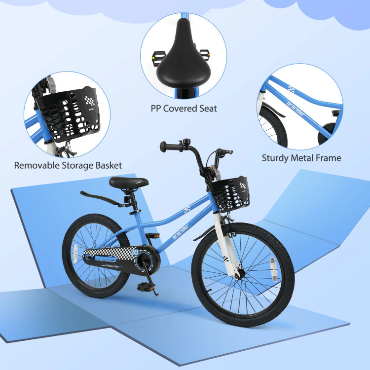 Hivvago 20 Inch Kids Bike Adjustable with Kickstand and Storage Basket for Aged 8+ Years