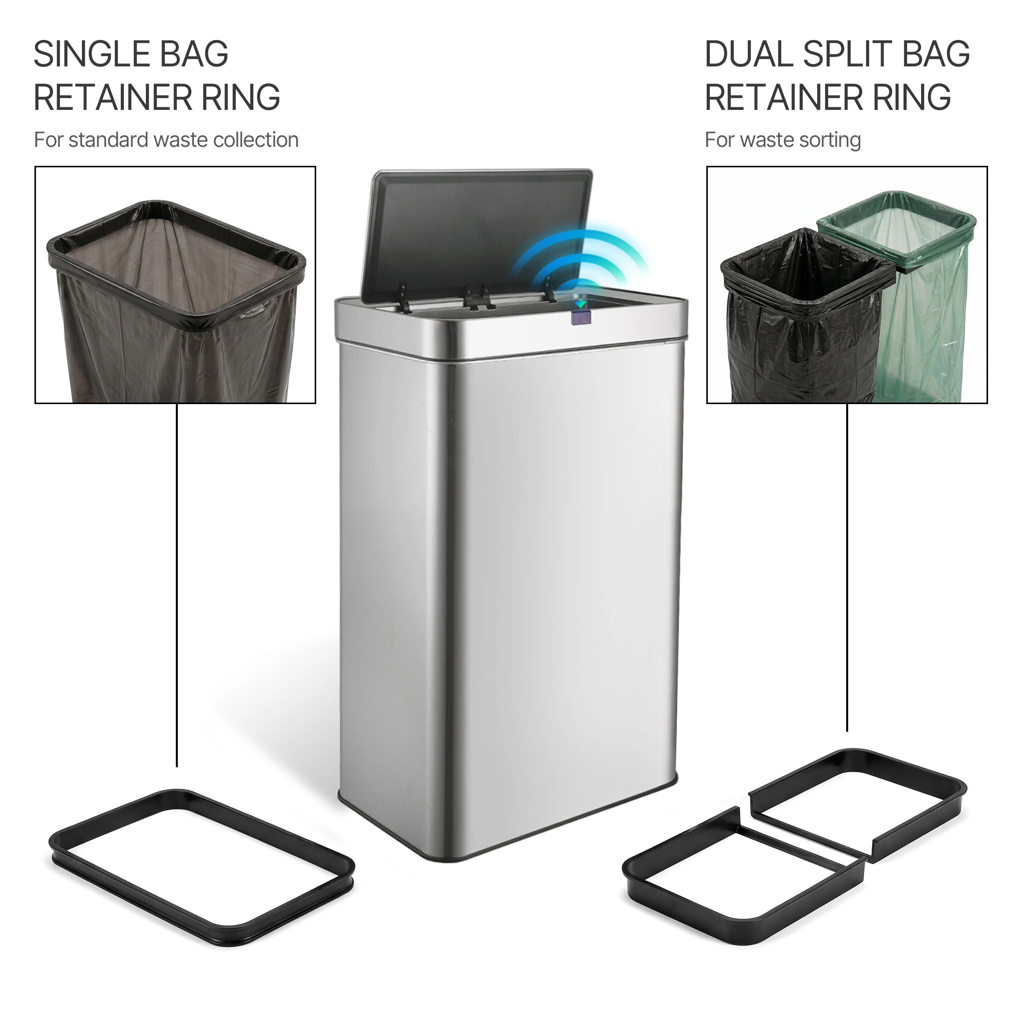 Innovaze 18 Gallon Stainless Steel Rectangular Motion Sensor Trash Can for Kitchen