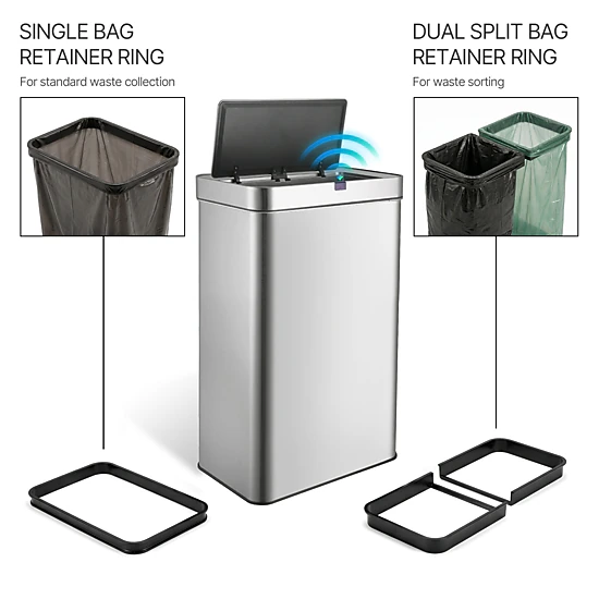 Innovaze 18 Gallon Stainless Steel Rectangular Motion Sensor Trash Can for Kitchen
