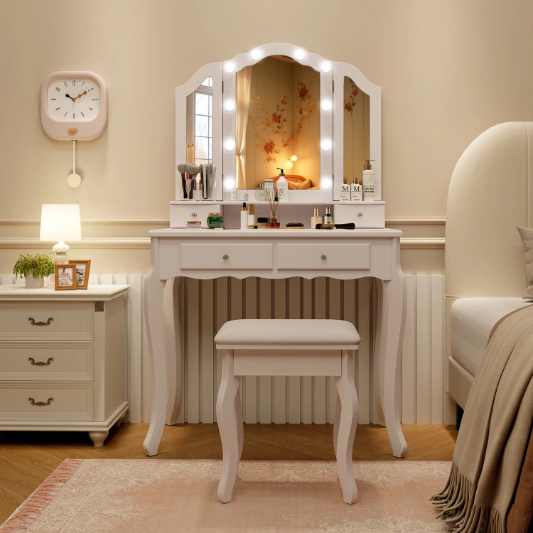 Hivvago Makeup Vanity Table Set With Lighted Mirror And Drawers