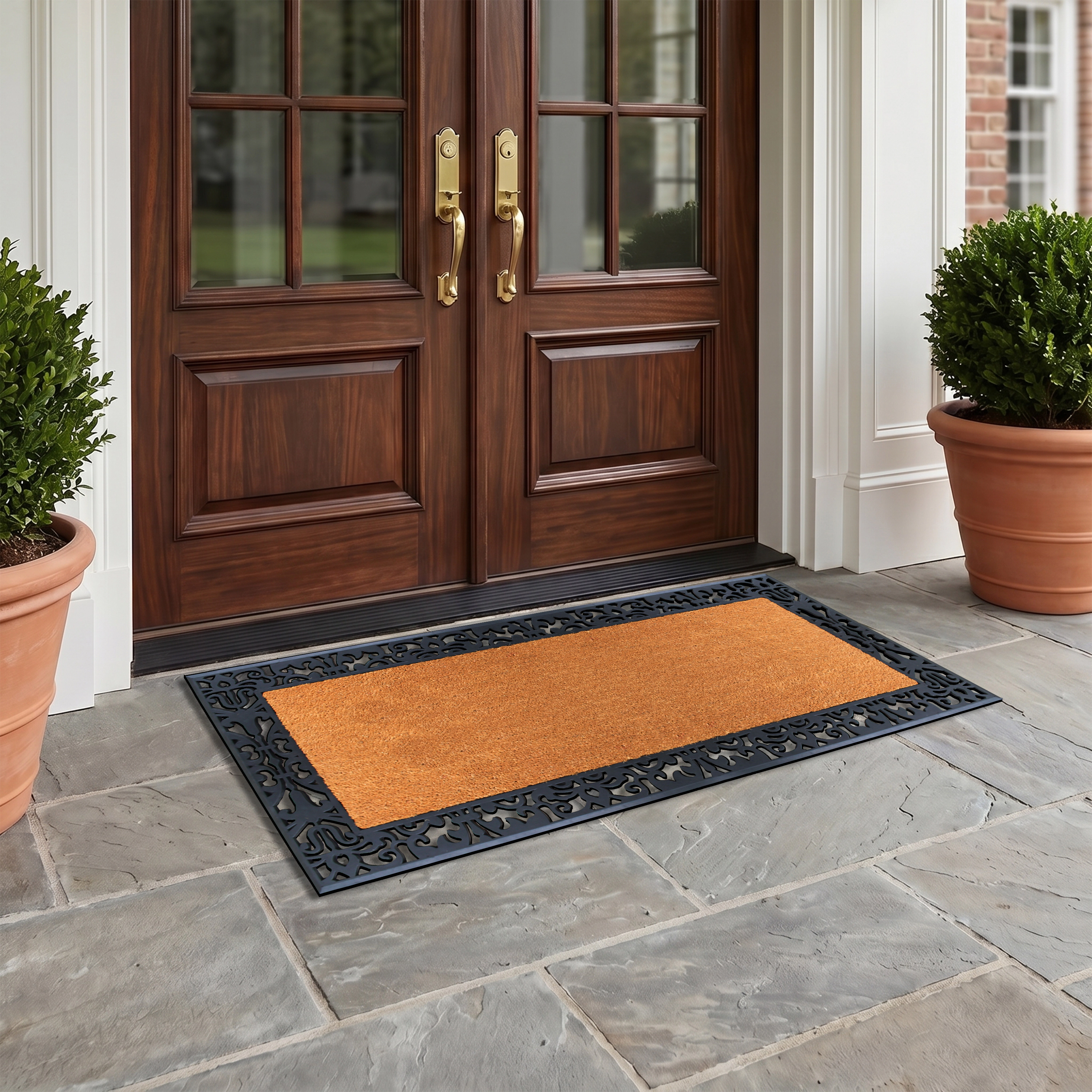 A1HC Coir and Rubber Door Mat 30x60 Inches Anti-Shed Fade-Resistant Heavy Duty Paisley Border Black