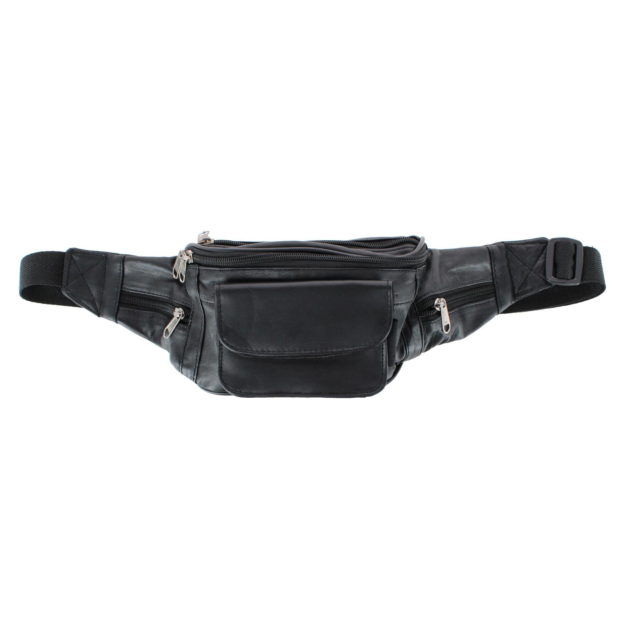 CTM Unisex Lambskin Leather Fanny Pack with Multiple Compartments
