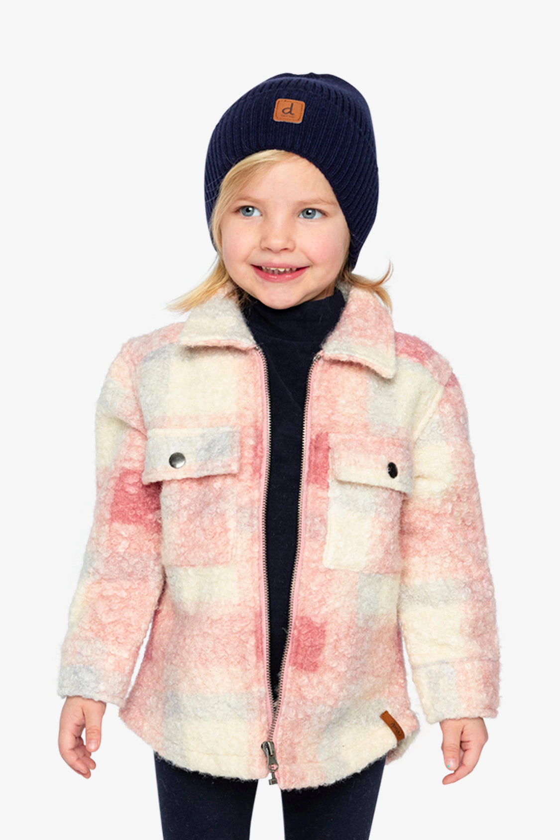 Deux par Girls Zipped Plaid Overshirt with Chest Pockets