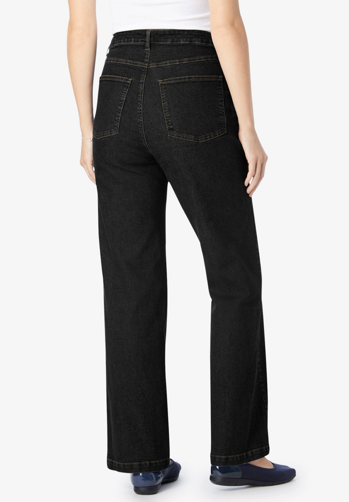 Woman Within Plus Stretch Denim Wide-Leg Five-Pocket Jeans