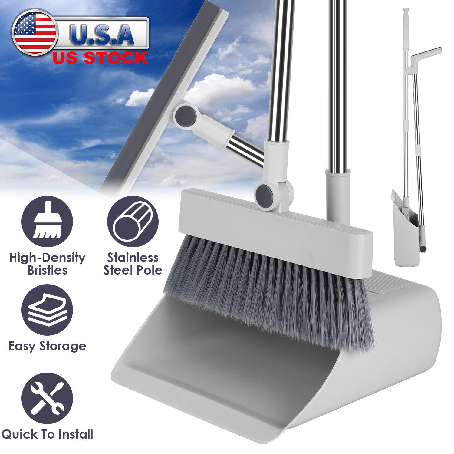GBruno 4-in-1 Broom And Dustpan Combo Set