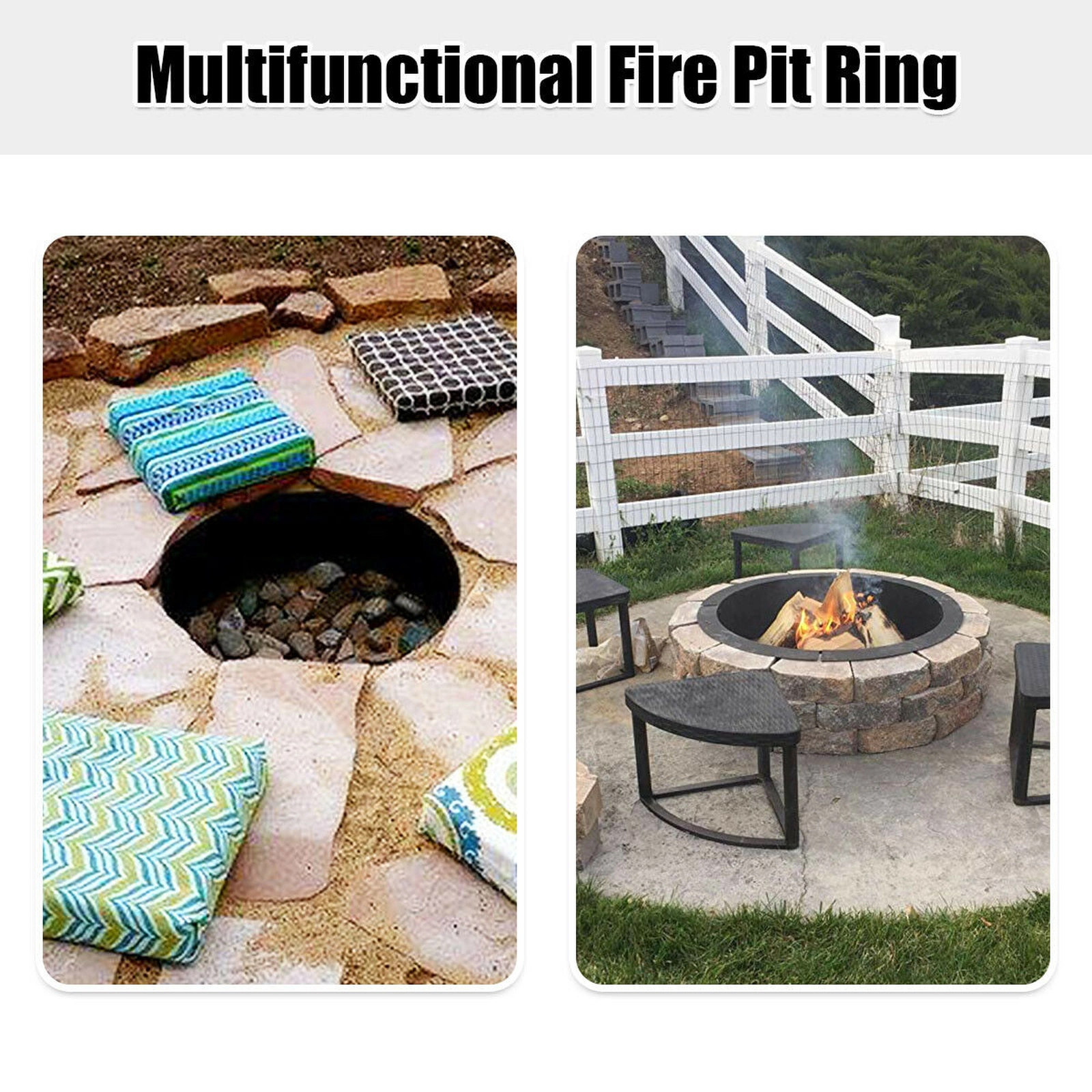 SUGIFT Round Fire Pit Ring Insert 36-in Outside 30-in Inside 10-in High for Outdoor Backyard Black