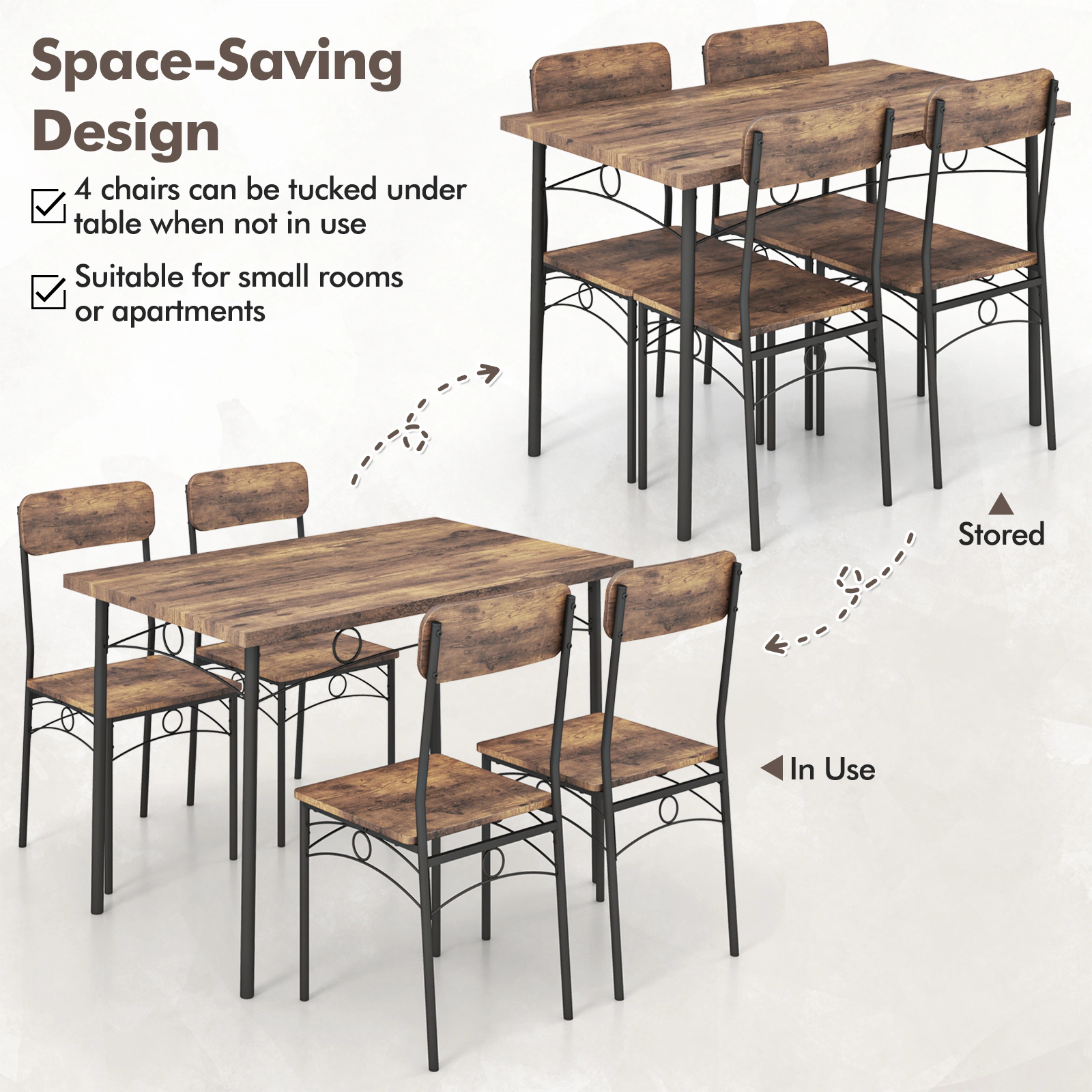 SUGIFT 5-Piece Industrial Dining Table Set for 4 with 43 x 28 x 30 in Table 200-lb Capacity 330-lb Chairs Coffee+Black