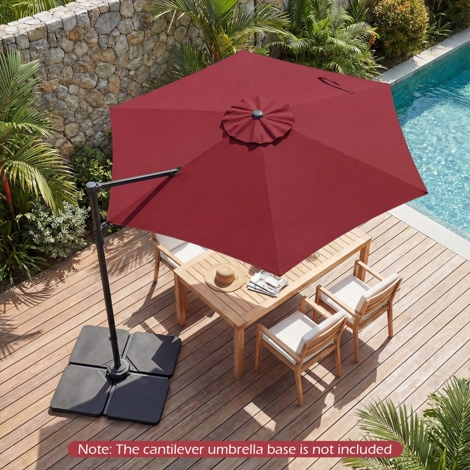 SUGIFT 10-ft 360° Rotating Cantilever Patio Umbrella with Vented Polyester Canopy and Cross Base Wine