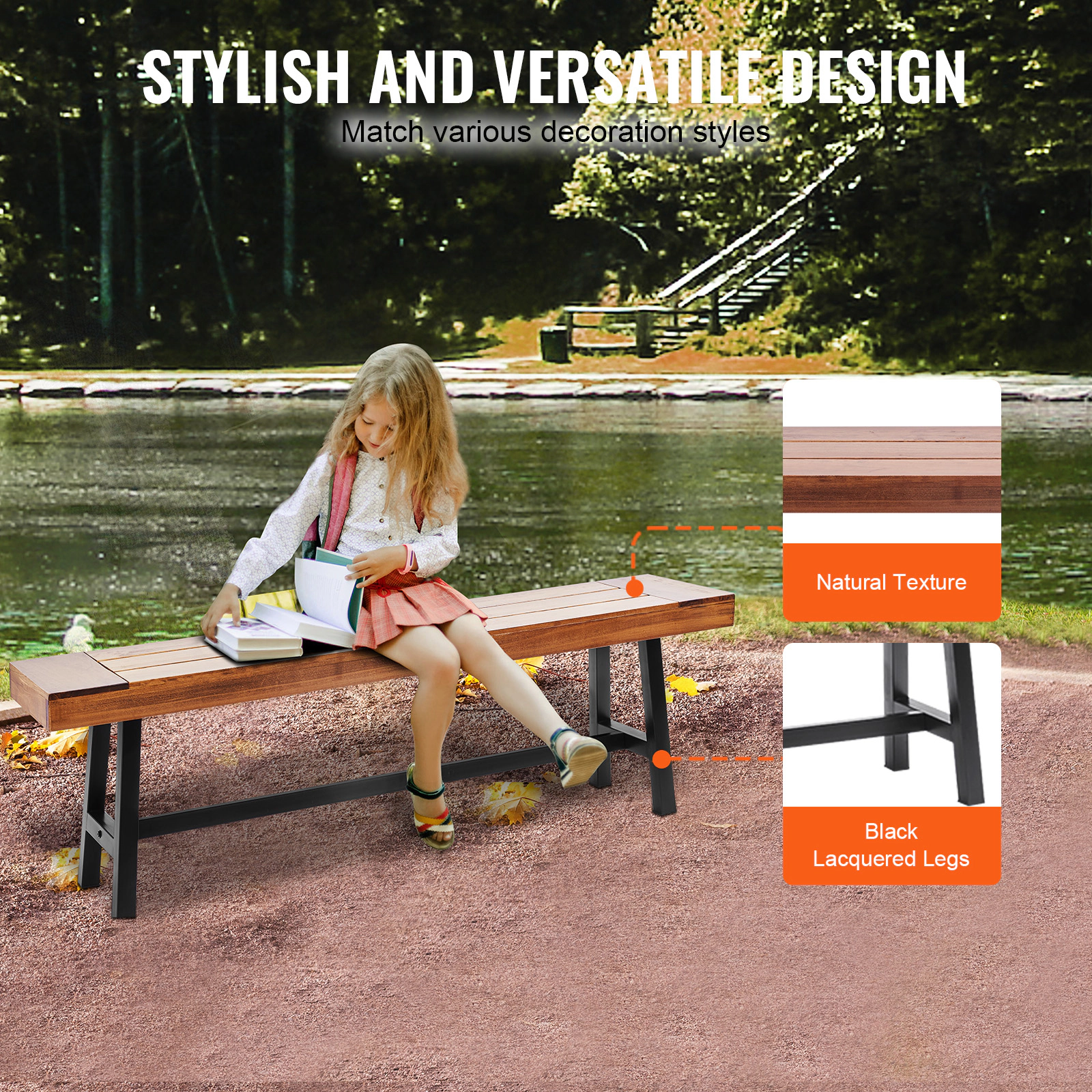 HONGGE Outdoor Bench Wood Garden Bench for Outdoors Outdoor Garden Park Bench with Backrest and Armrests Capacity Bench