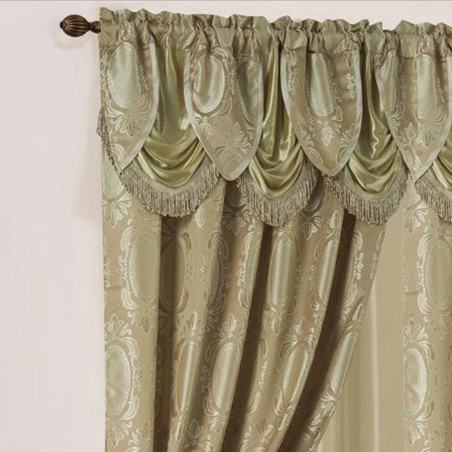 Olivia Gray Kenyon Damask Textured Jacquard Single Rod Pocket Curtain Panel Valance 54 x 84 in. Taupe