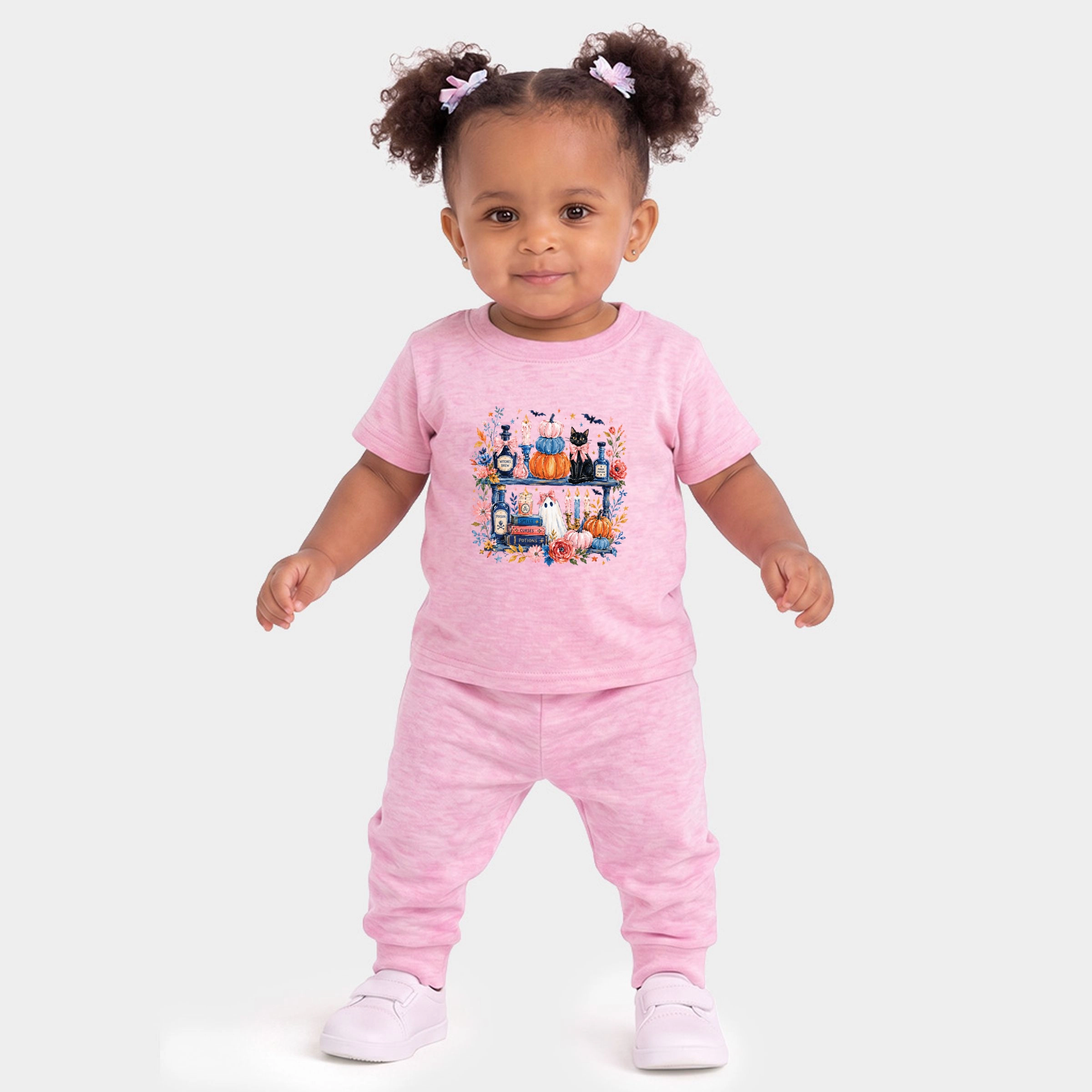 The Juniper Shop - Infant Jogger Pant Crew Set Coquette Halloween Bookshelf