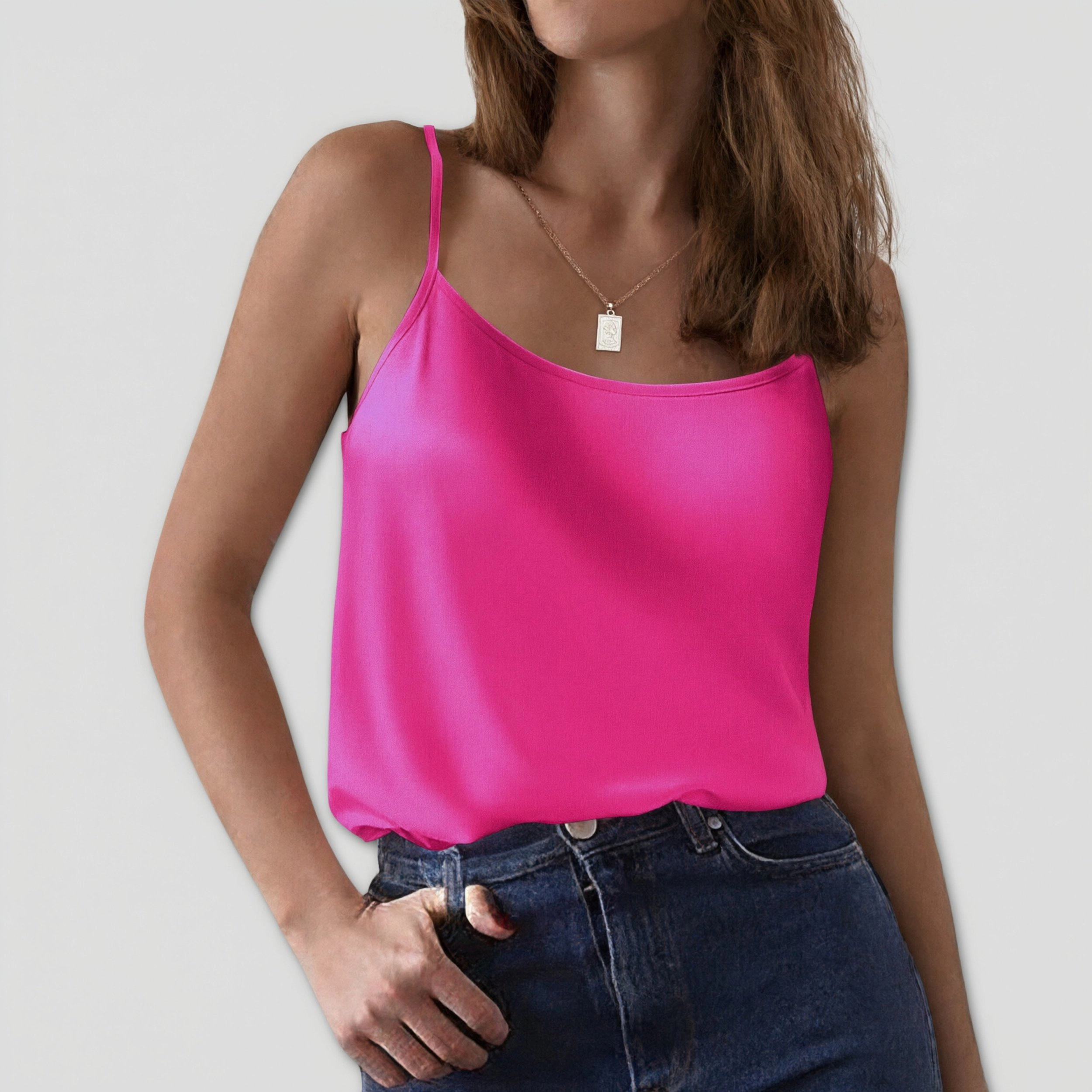 Ekouaer Silk Camisole Tops for Women Spaghetti Strap Tank Top Satin Cami Tops Crew Neck Silky Camis
