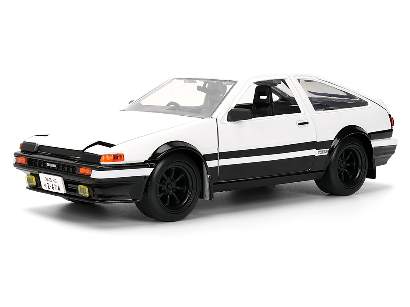 Jada Toyota Trueno (AE86) RHD (Right Hand Drive) White and Black with Graphics and Takumi Diecast Figure