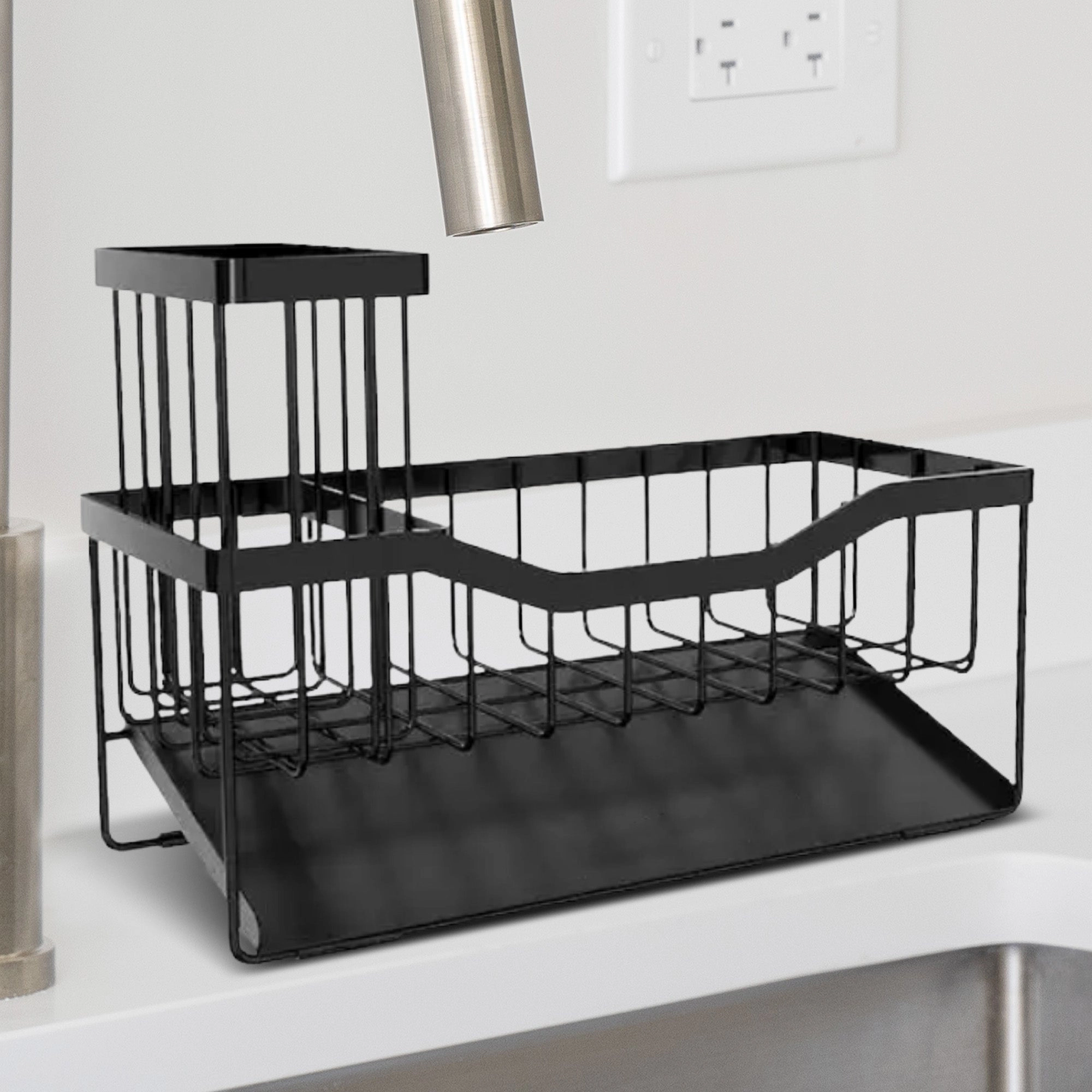 Cheer Collection Stainless Steel Sink Caddy Sponge Holder with Drain Tray