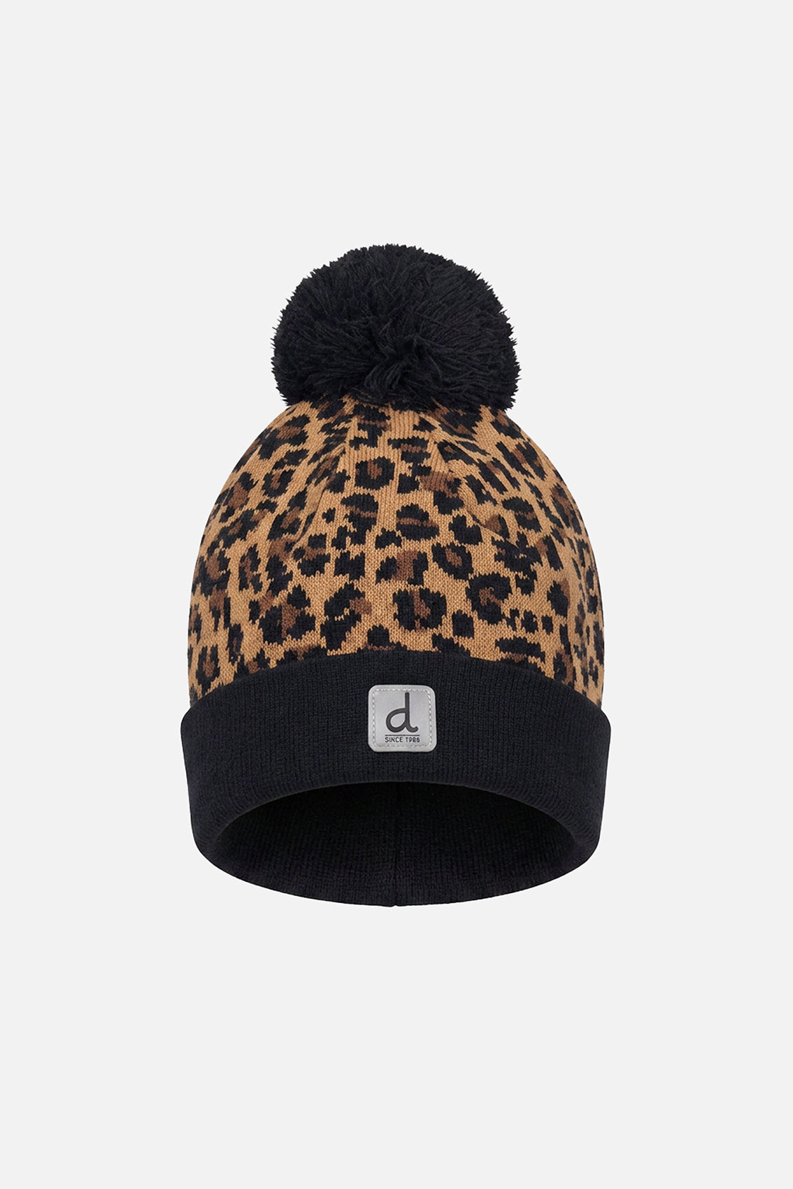 Deux par Girls Leopard Print Winter Knit Hat with Pompom