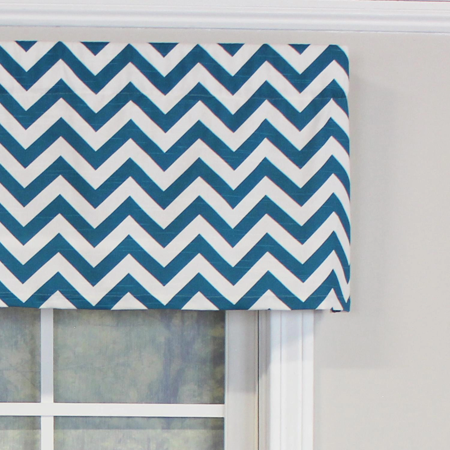 RLF Home Zig-Zag Tailored 100% Cotton with Fully Lined 3" Rod Pocket Valnance for Windows 50" x 14" Blue