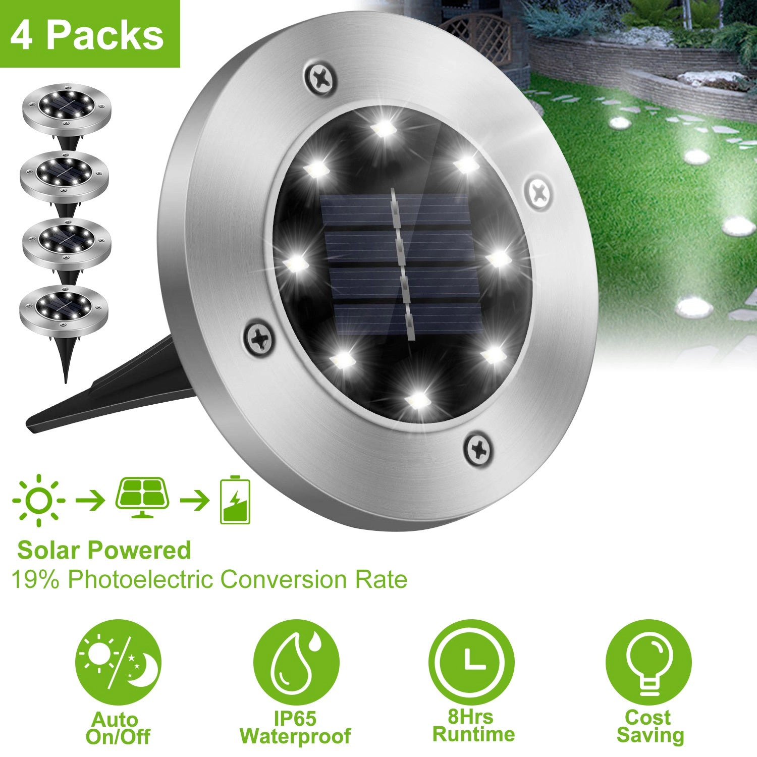GBruno Solar Waterproof 4-Pc Ground Light Set
