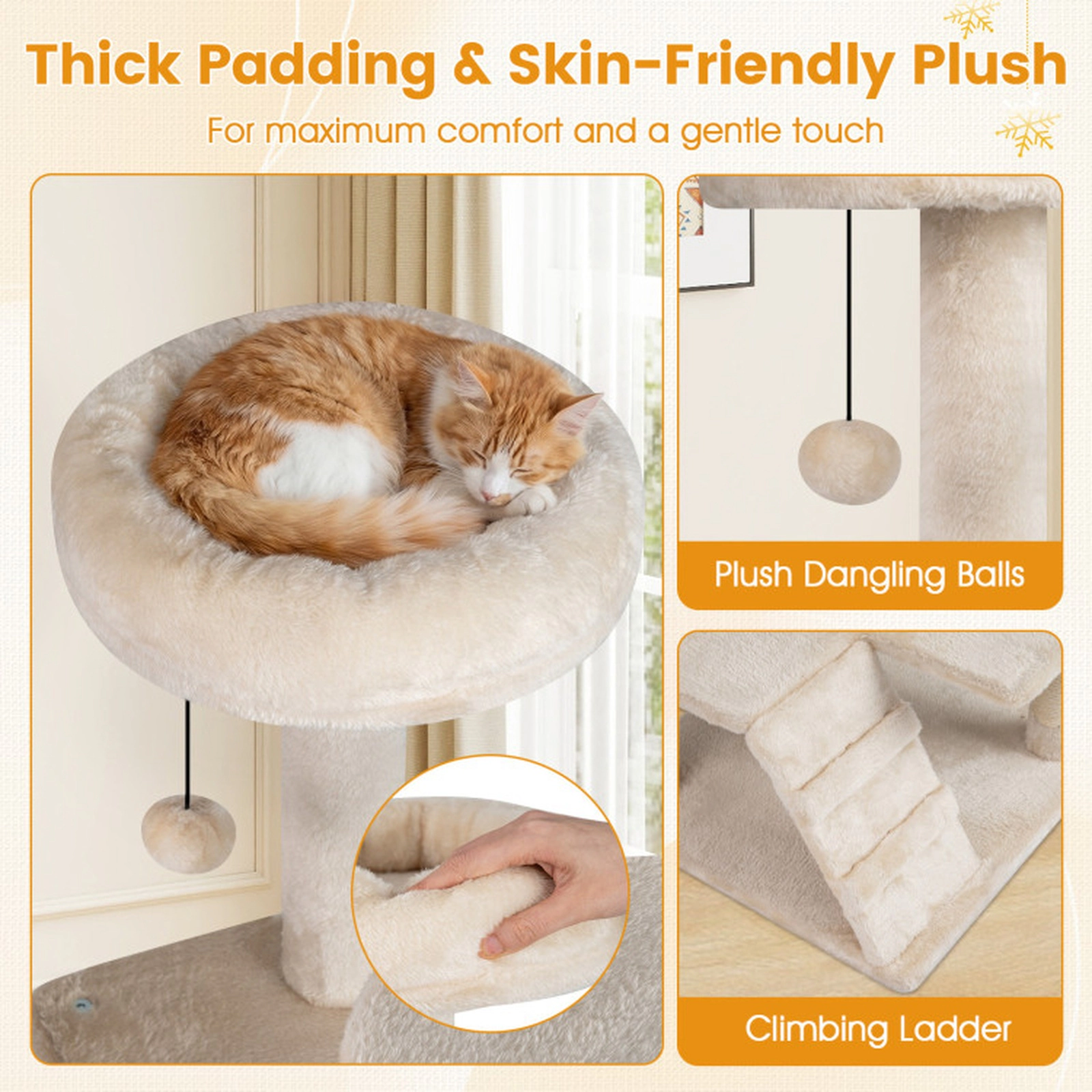 SUGIFT 52-in Beige Cat Tree Tower with 19-in 2-Door Cave 1-Door Cave Base Ladder and Sisal Posts