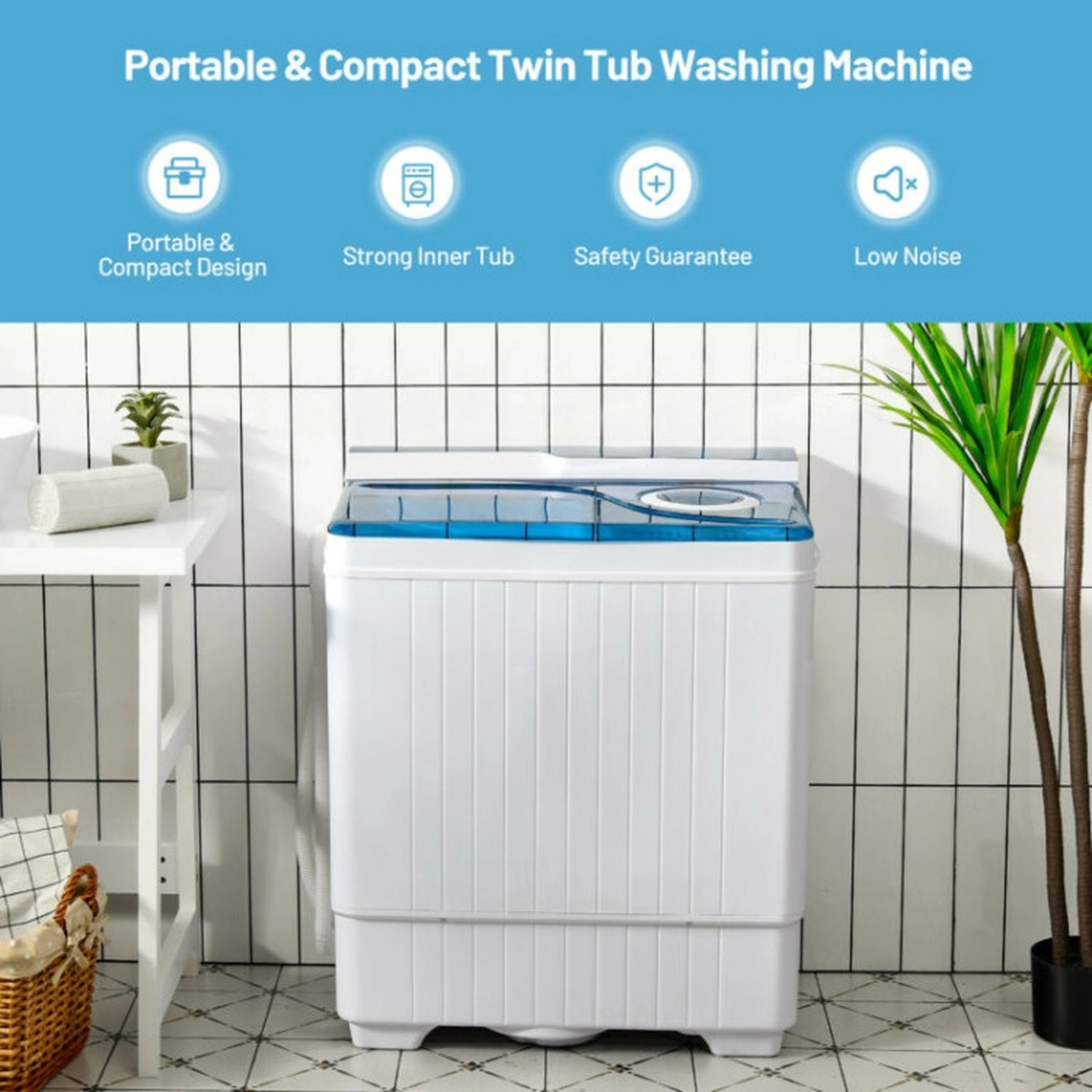 SUGIFT 26.5-in Compact Semi-automatic Portable Washing Machine with Built-in Drain Pump 26-lb Capacity Gray/Blue