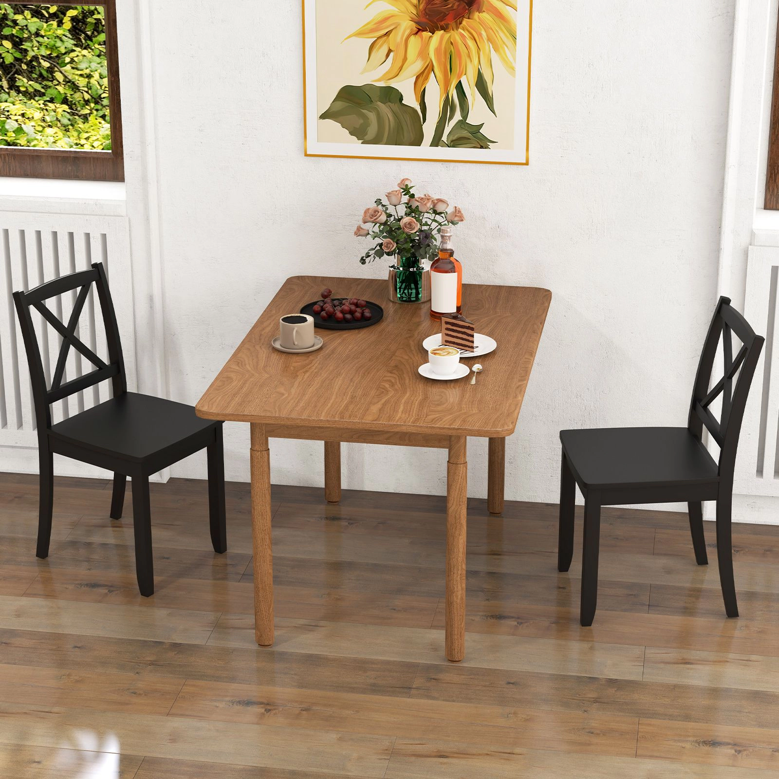 SlickBlue Set of 2 Wooden Dining Chairs with Curved Backrest