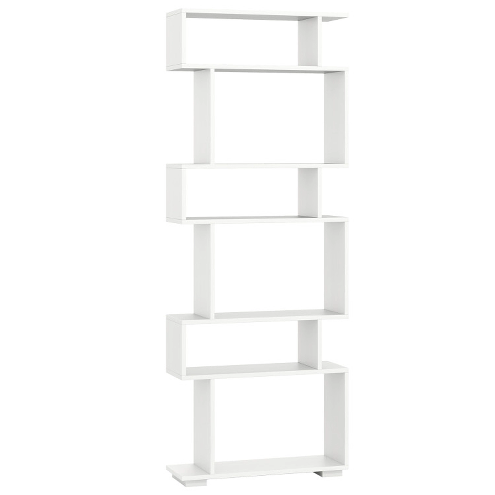 SUGIFT 6-Tier White 64-in Narrow Geometric Bookshelf with Display Shelves and 2 Anti-Tipping Kits for Bedroom