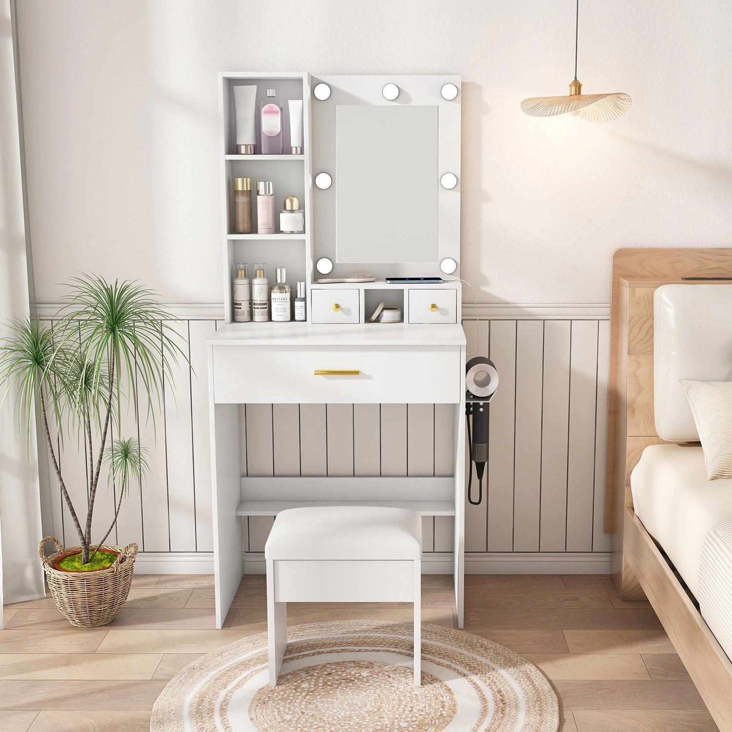 GBruno LED Lighted Vanity Desk Set With Padded Stool