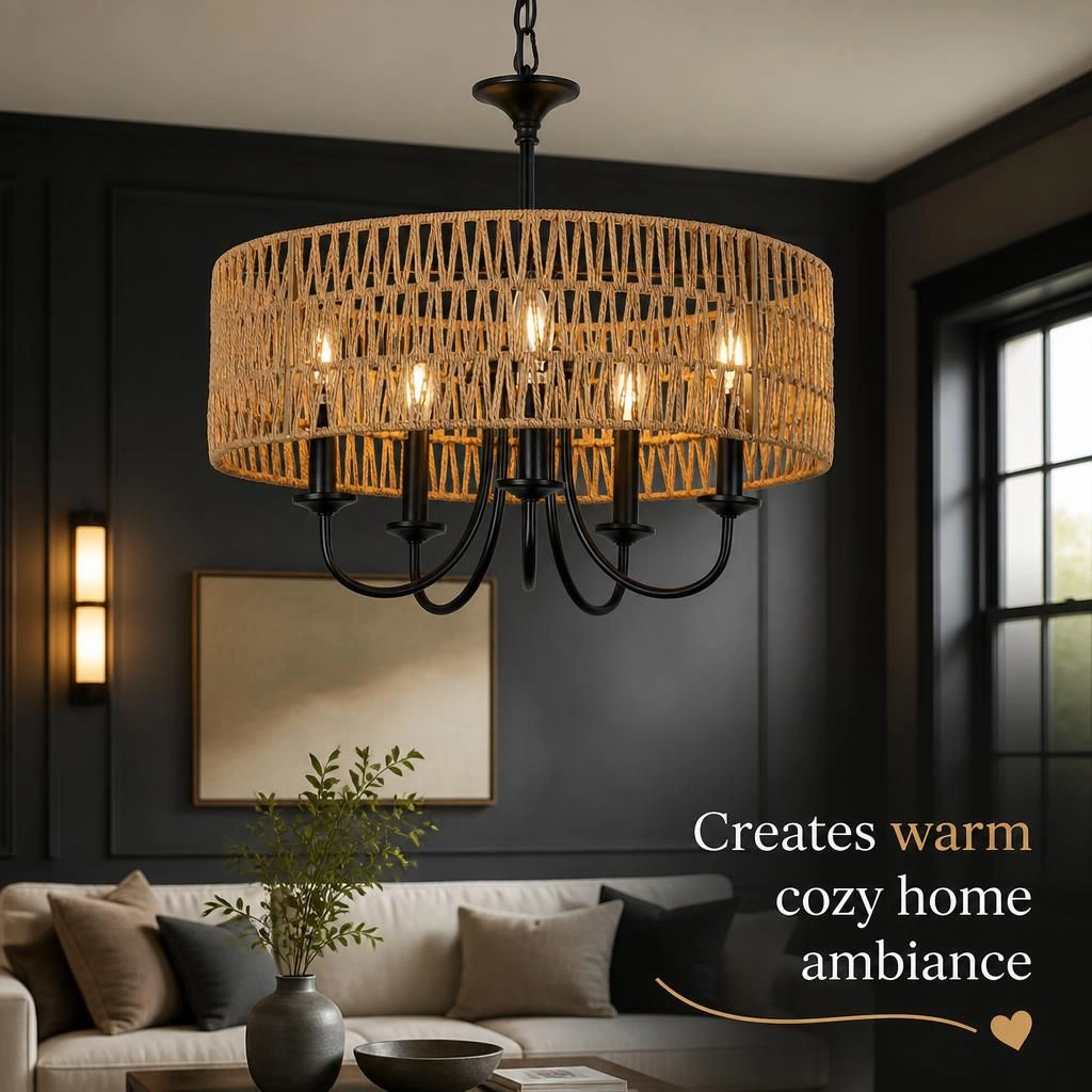 ELEMENT ACE Handwoven Rattan Metal Flush Mount Ceiling Light