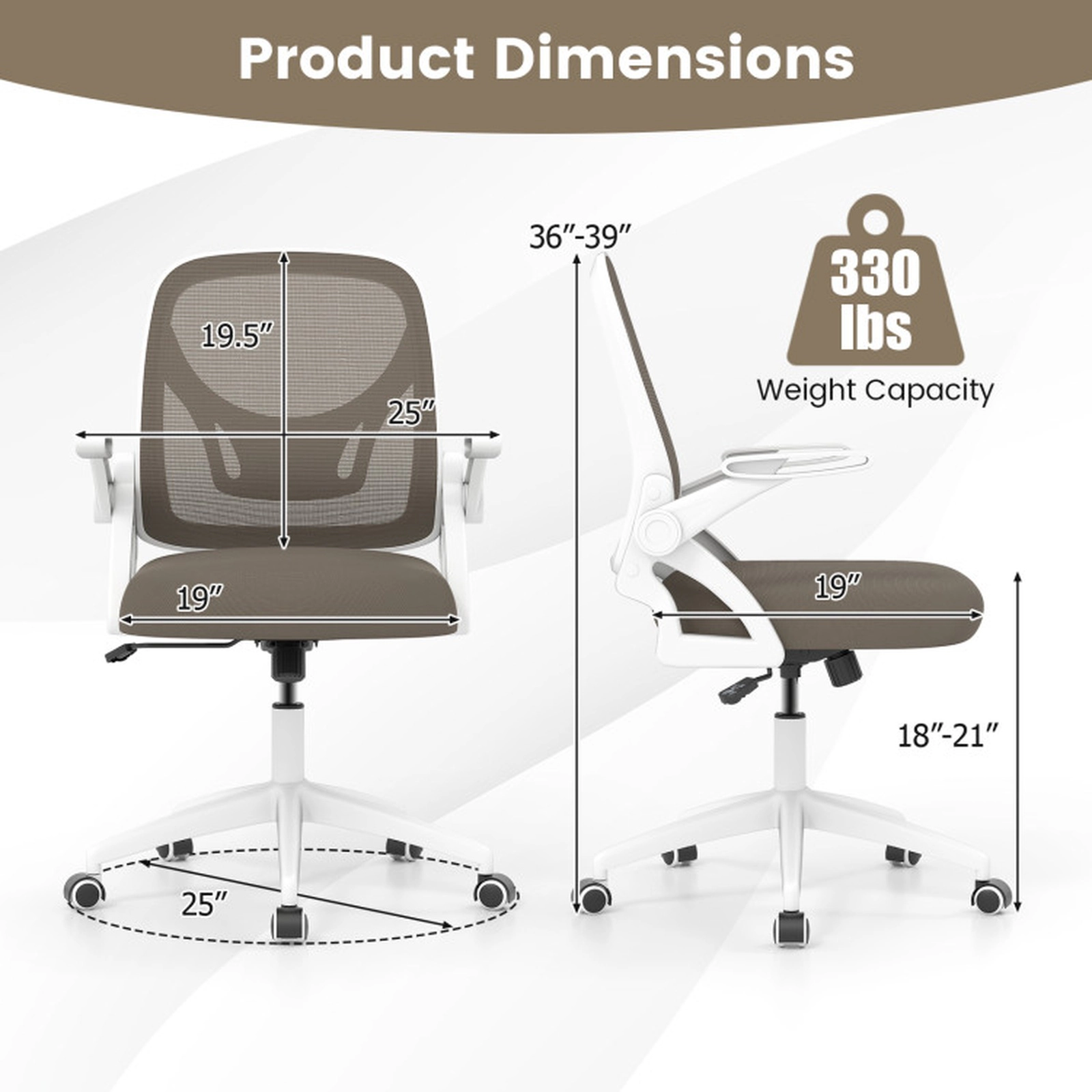 SUGIFT Ergonomic Mesh Computer Desk Chair with Lumbar Support and Flip-up Arms 330-lb Capacity Gray