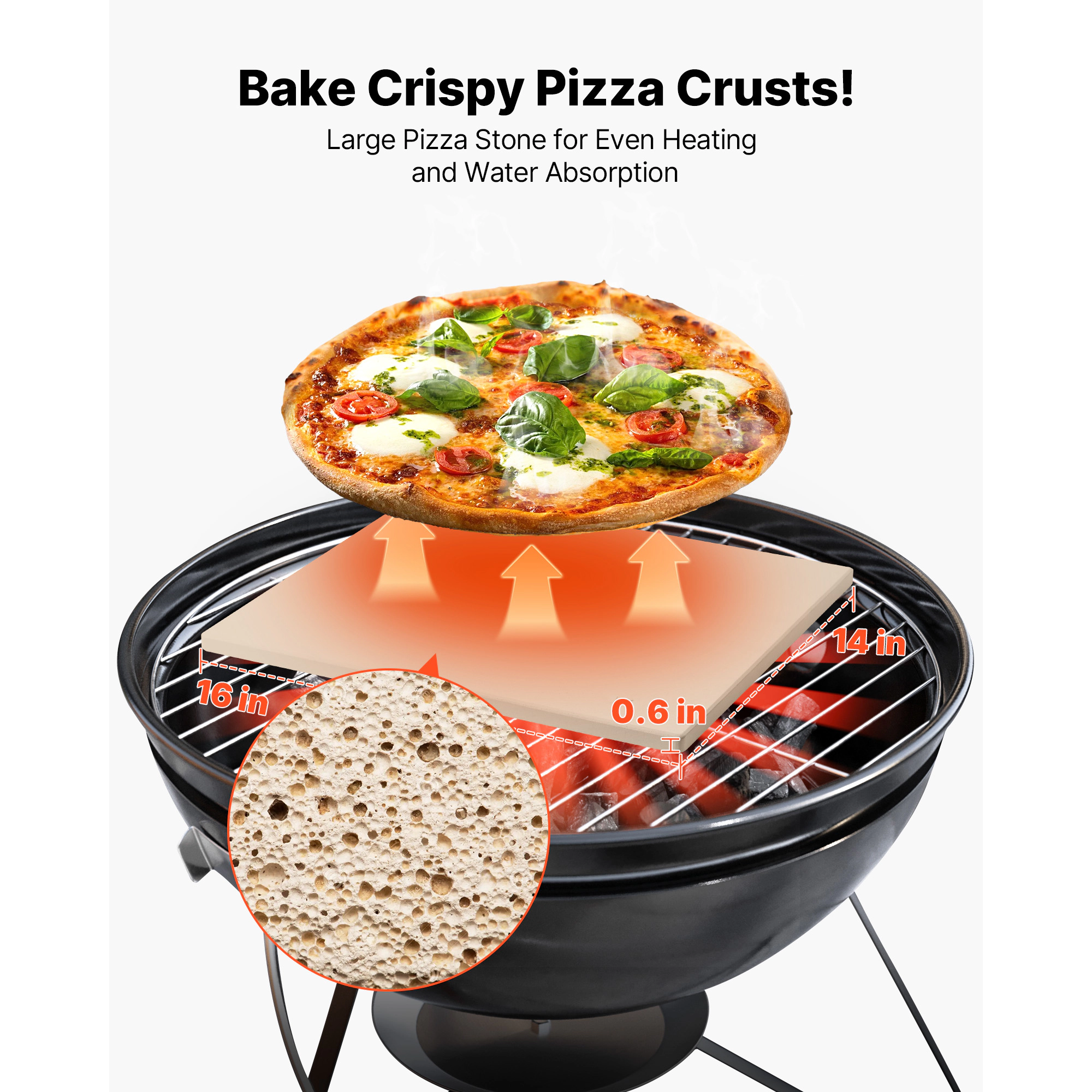 HONGGE Large Cordierite Pizza Stone 1450℉ Heat-Resistant for Oven BBQ