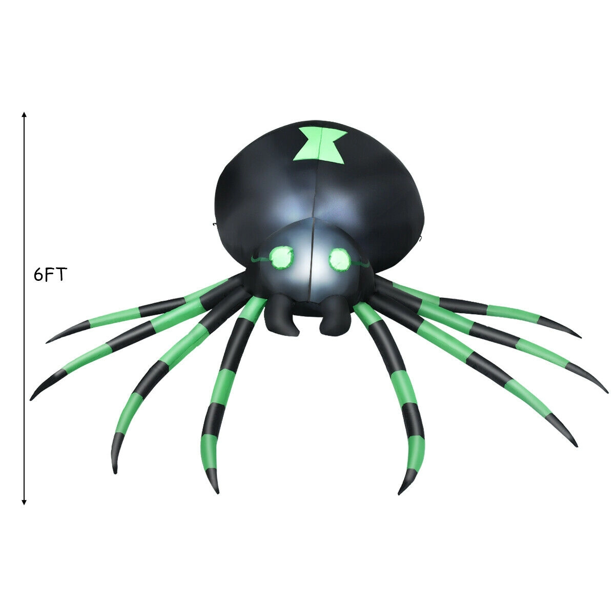 Glintex 6-Ft Halloween Inflatable Spider with LED Bulb and Ground Stakes, Black