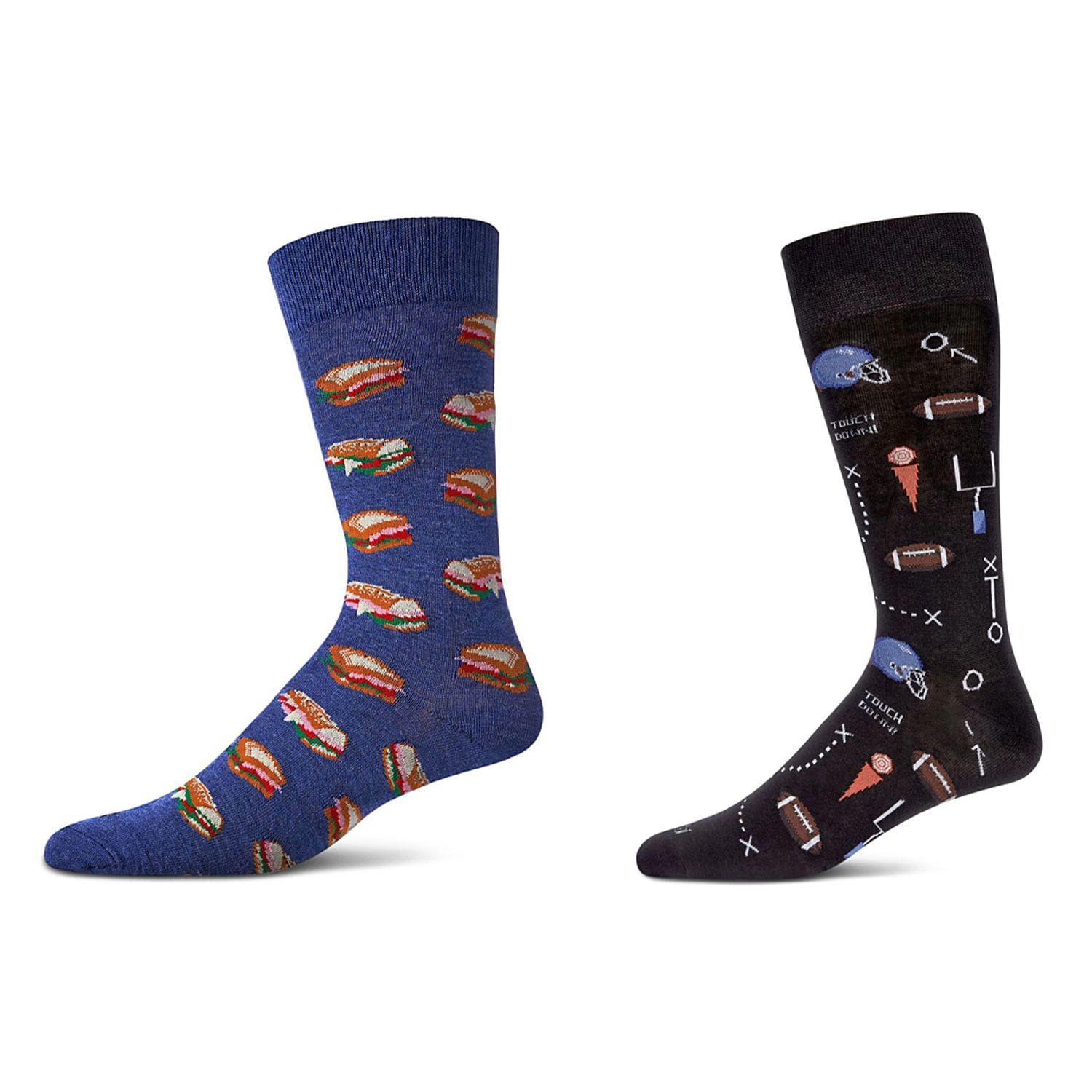 MeMoi 2 Pair Men's Rayon Blend Sports-Themed Novelty Crew Socks