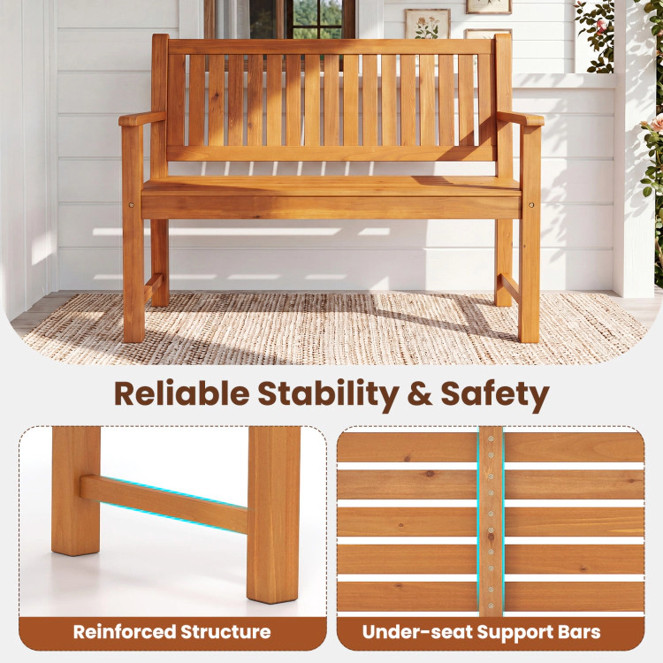 Hivvago 2-Seater Outdoor Wooden Bench With Backrest And Armrests