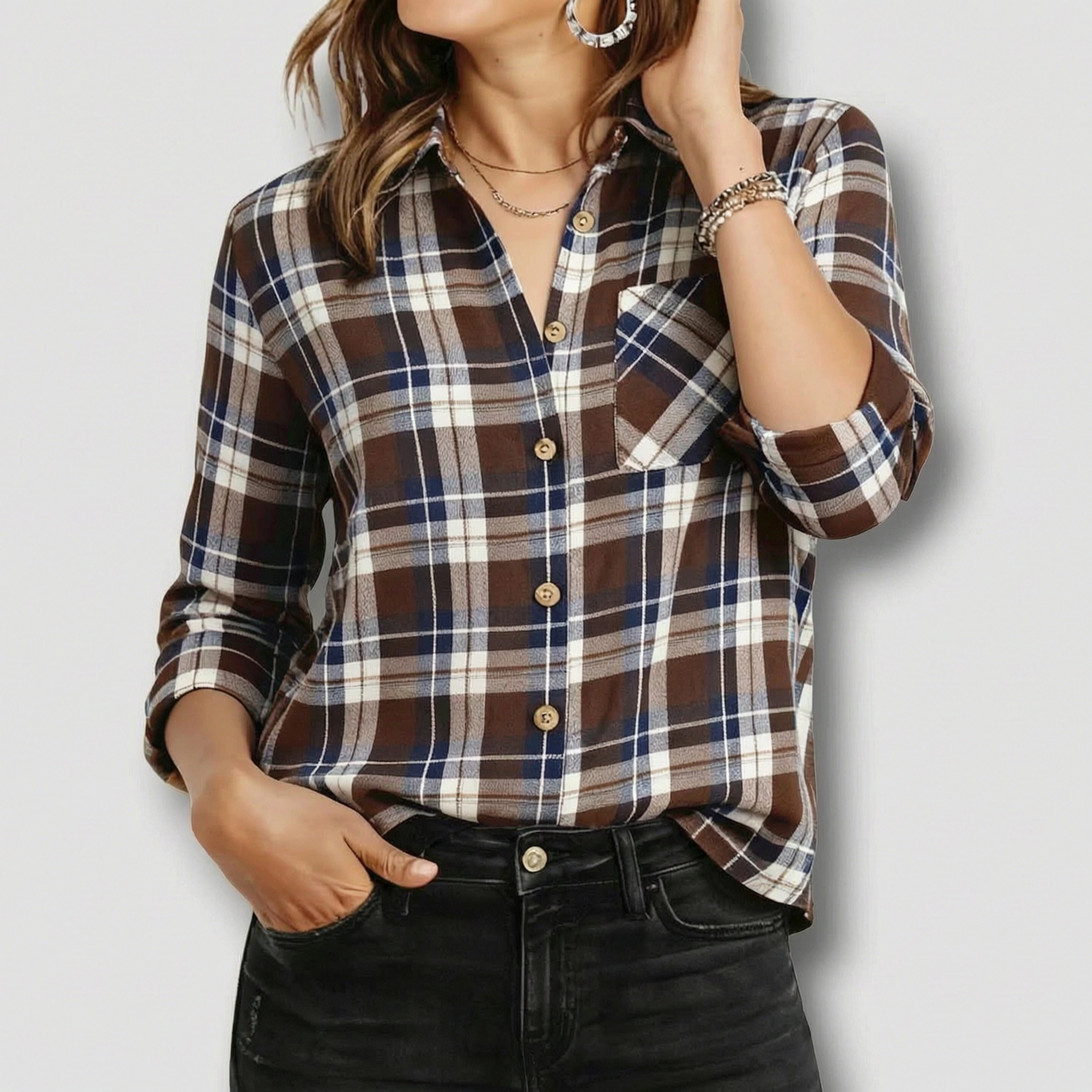 Zeagoo Women s Classic Collared Flannel Shirt Button Down Long Sleeve Casual Autumn Tops