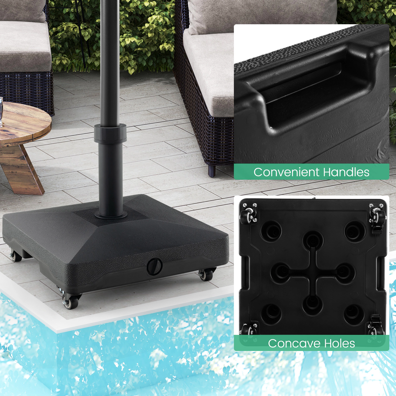 Slickblue Rolling Umbrella Base for Patio Garden Poolside with Locking Wheels Black