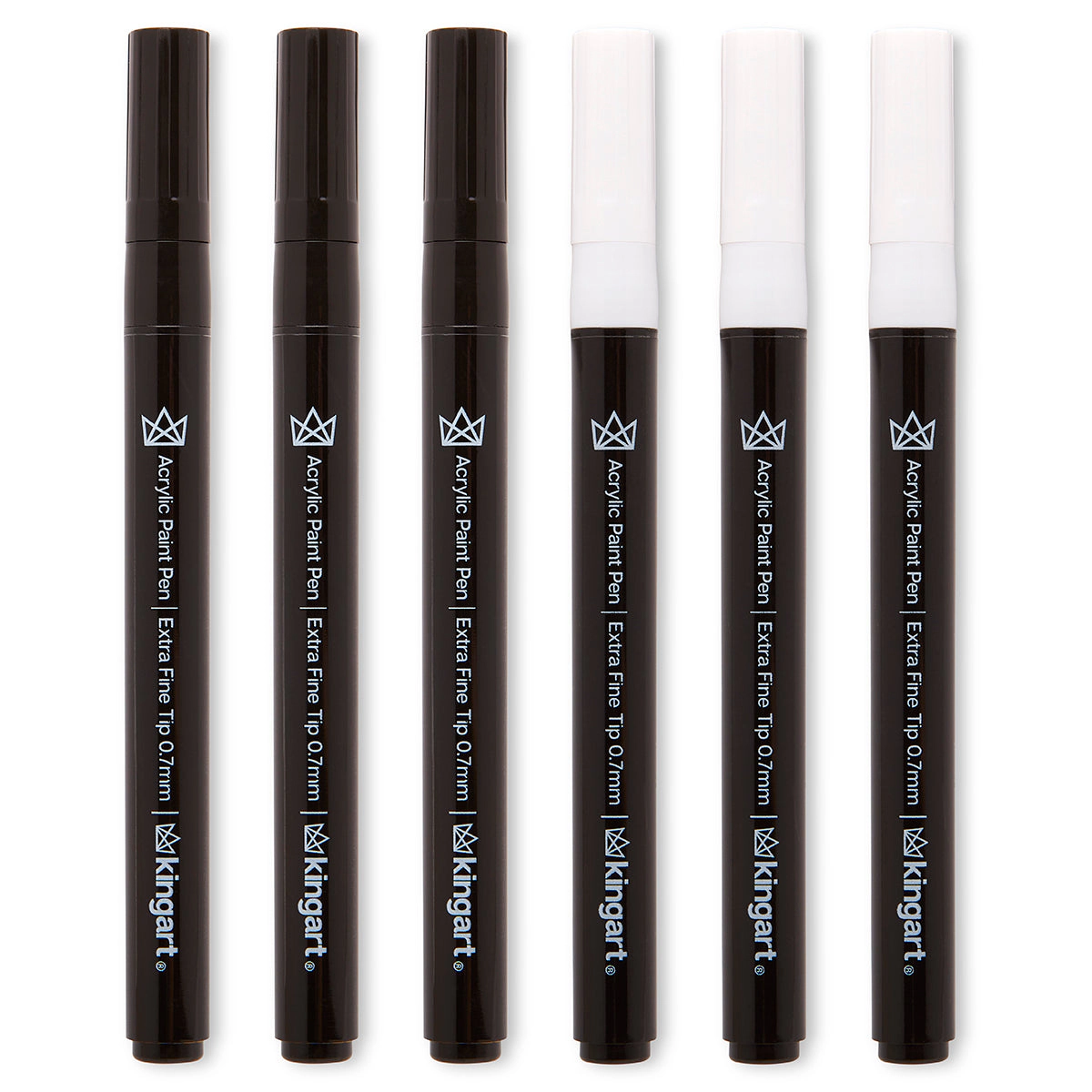 KINGART PRO Acrylic Paint Pens Extra Fine Tip Black & White 6 pc