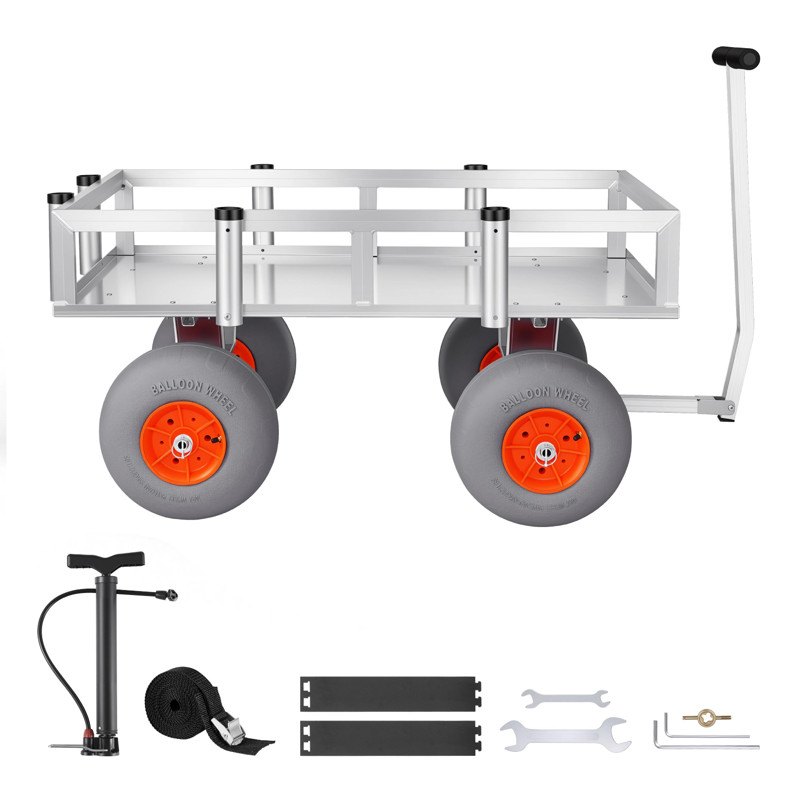 HONGGE Aluminum Beach Fishing Cart, 350 lb Capacity, 13-Inch All-Terrain Tires, 6 Rod Holders for Camping Picnic