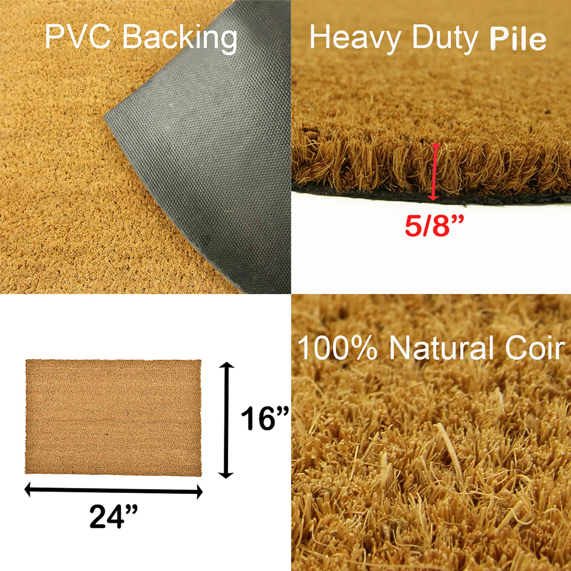 Evideco French Home Goods Natural Classic Coir Doormat 24 x 16 Inches