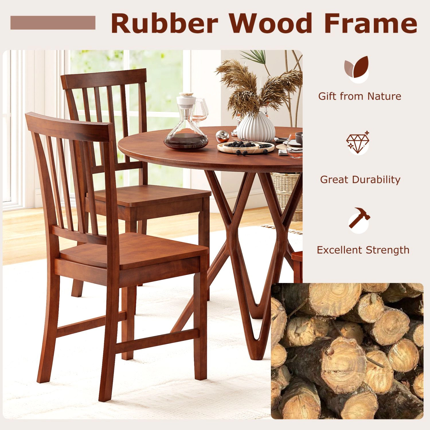 SlickBlue Set of 2 Modern Dining Chairs, Rubber Wood MDF Frame, Walnut