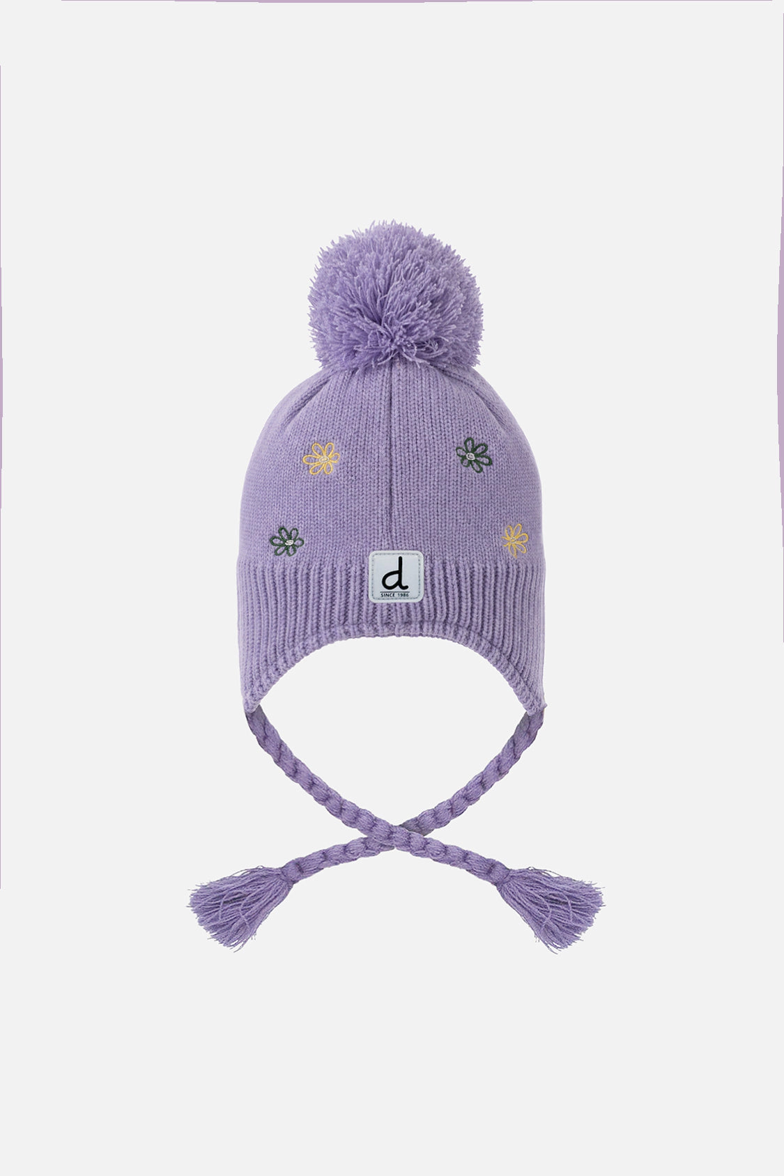 Deux par Girls Embroidered Floral Winter Peruvian Knit Hat with Pompom