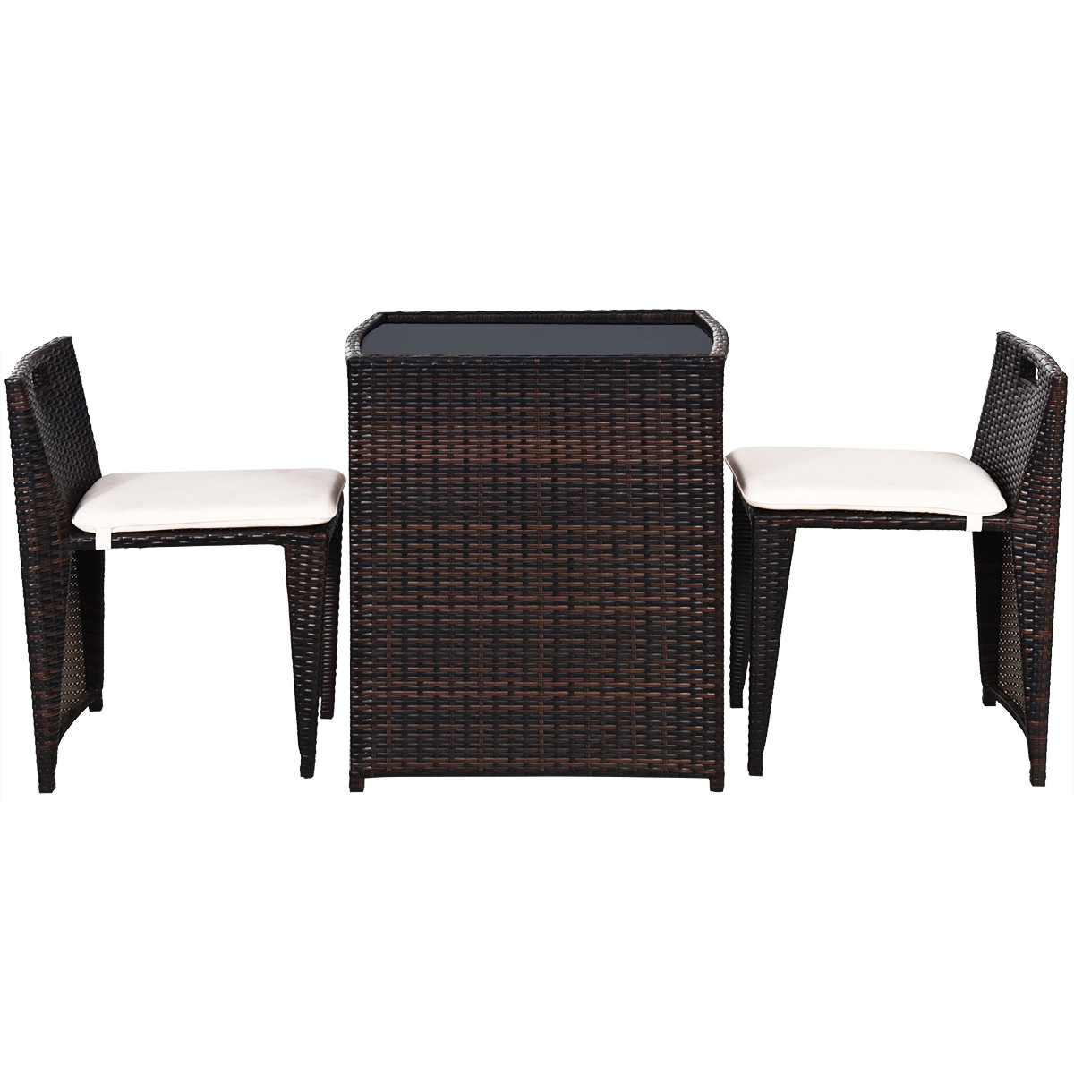LJG 3 Pieces Cushioned Wicker Patio Bistro Set with No Assembly Needed